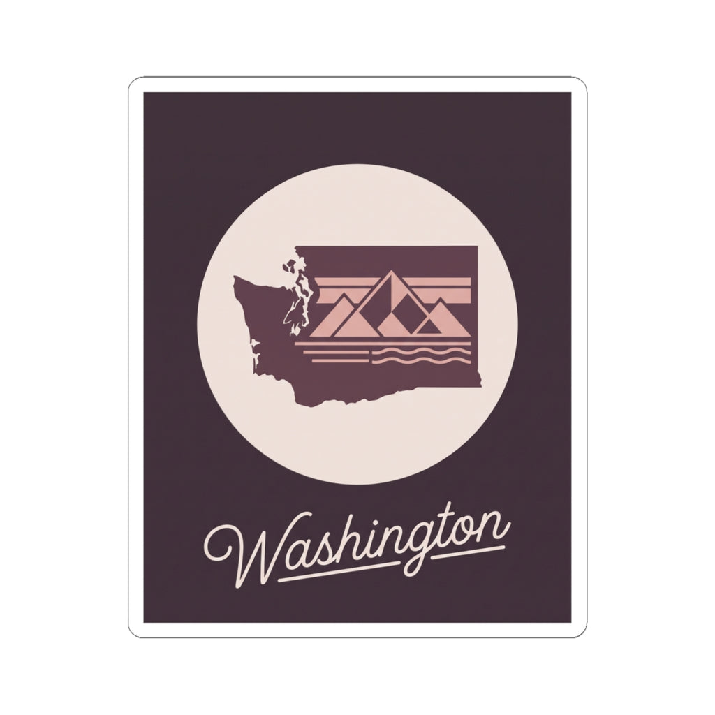 Washington state silhouette kiss-cut decal, round icon above "Washington"