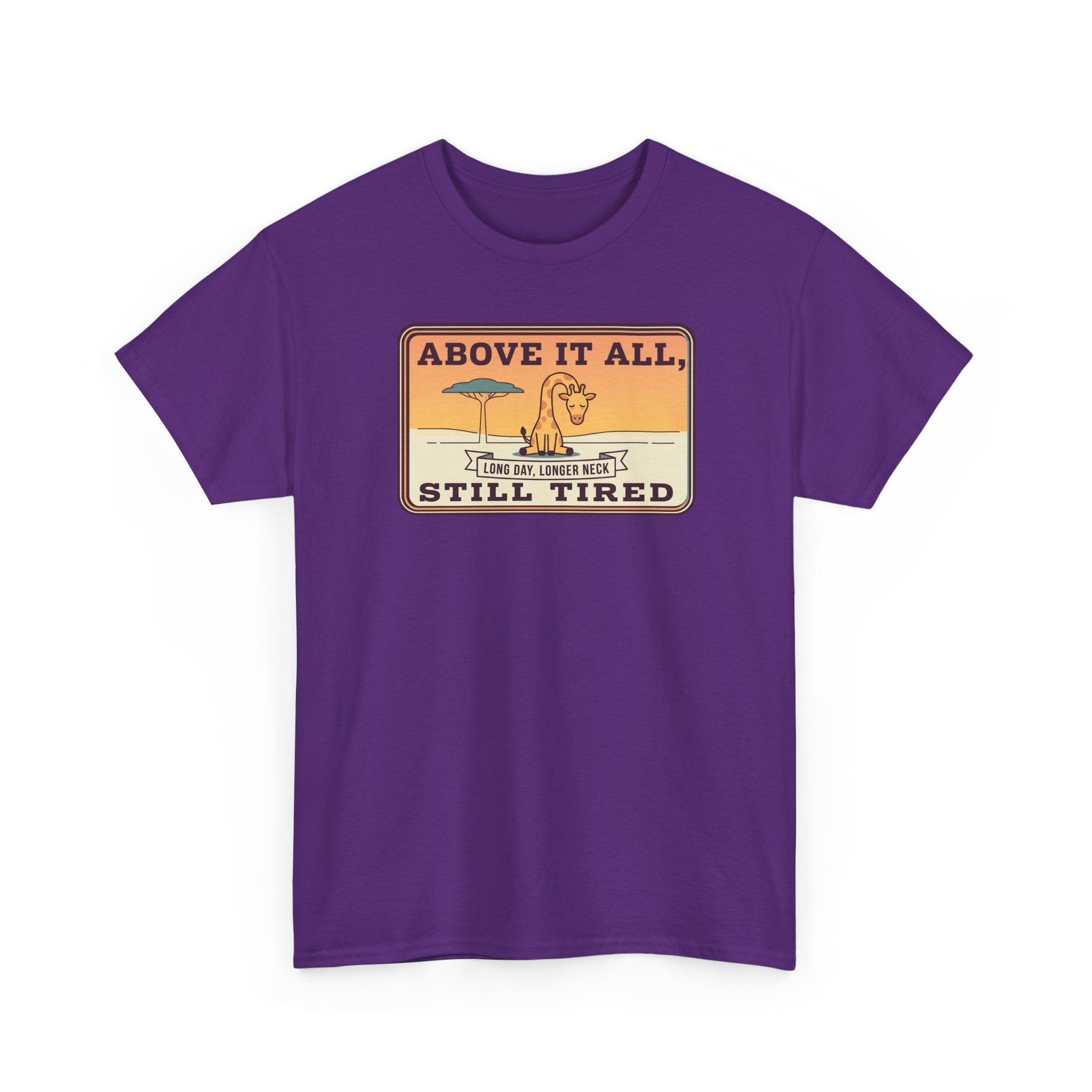 Above It All Still Tired Tee | Retro Beach Scene, Coffee Cup, Sunset Vibes