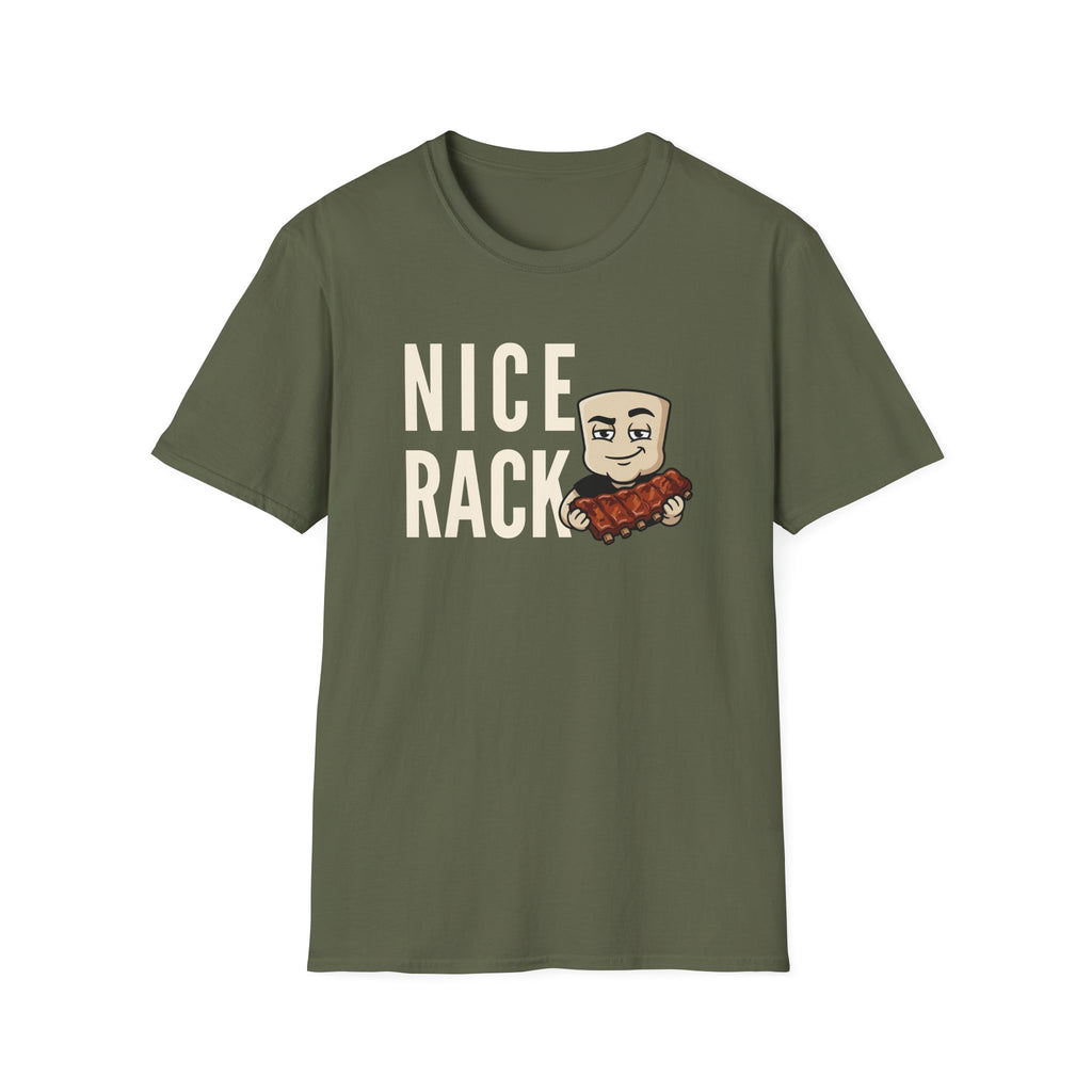 Nice Rack T-Shirt | Funny BBQ Ribs Grilling Tee | Cookout Humor Food Pun Gift