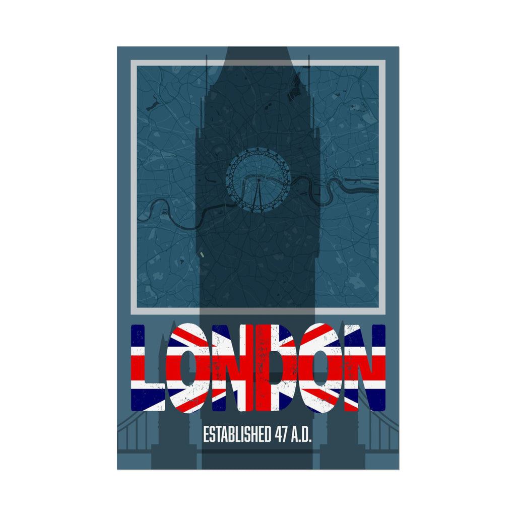 London shadow art print showing Union Jack “LONDON” letters and “Established 47 A.D.”