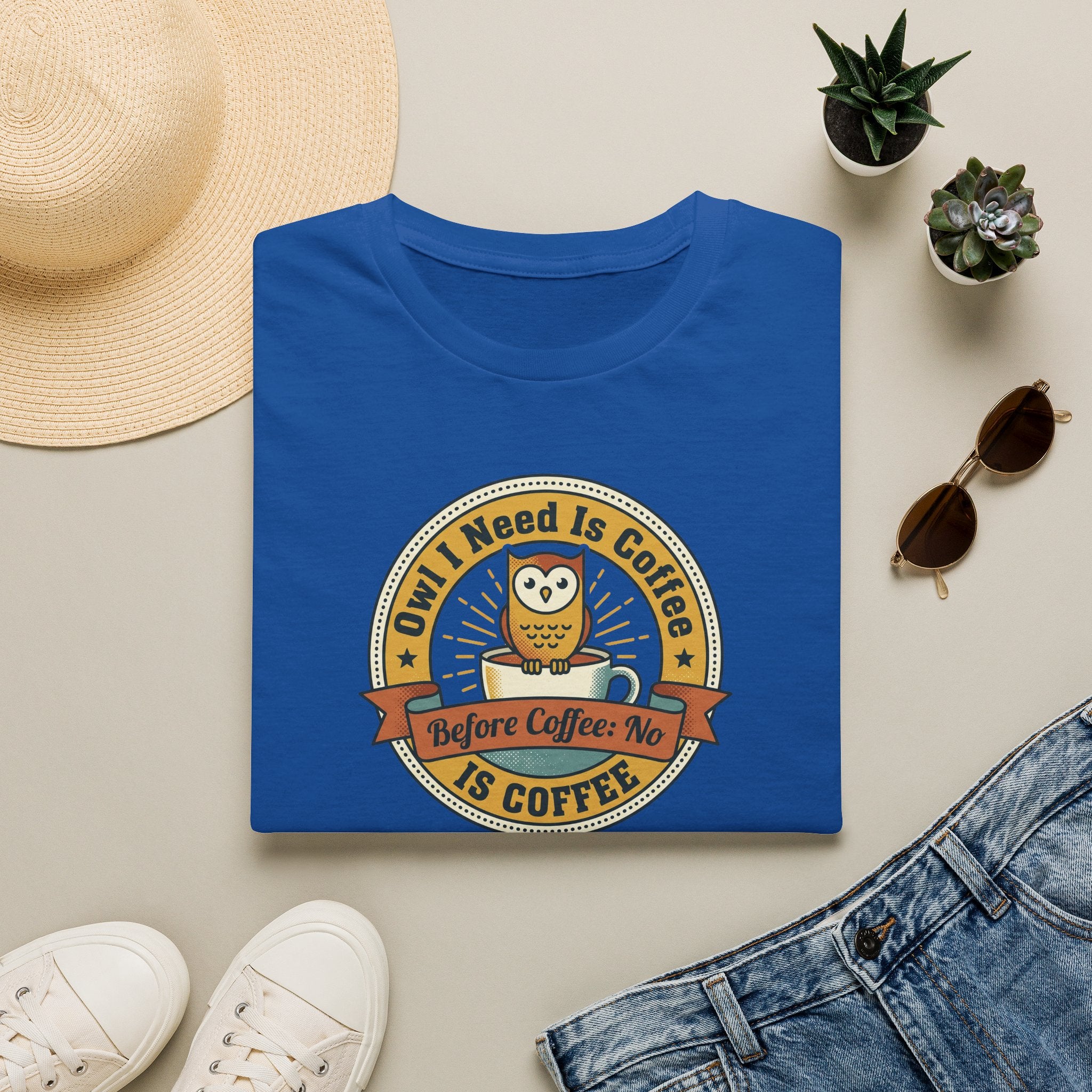 Owl I Need Is Coffee T-Shirt | Cute Coffee Owl Vintage Badge