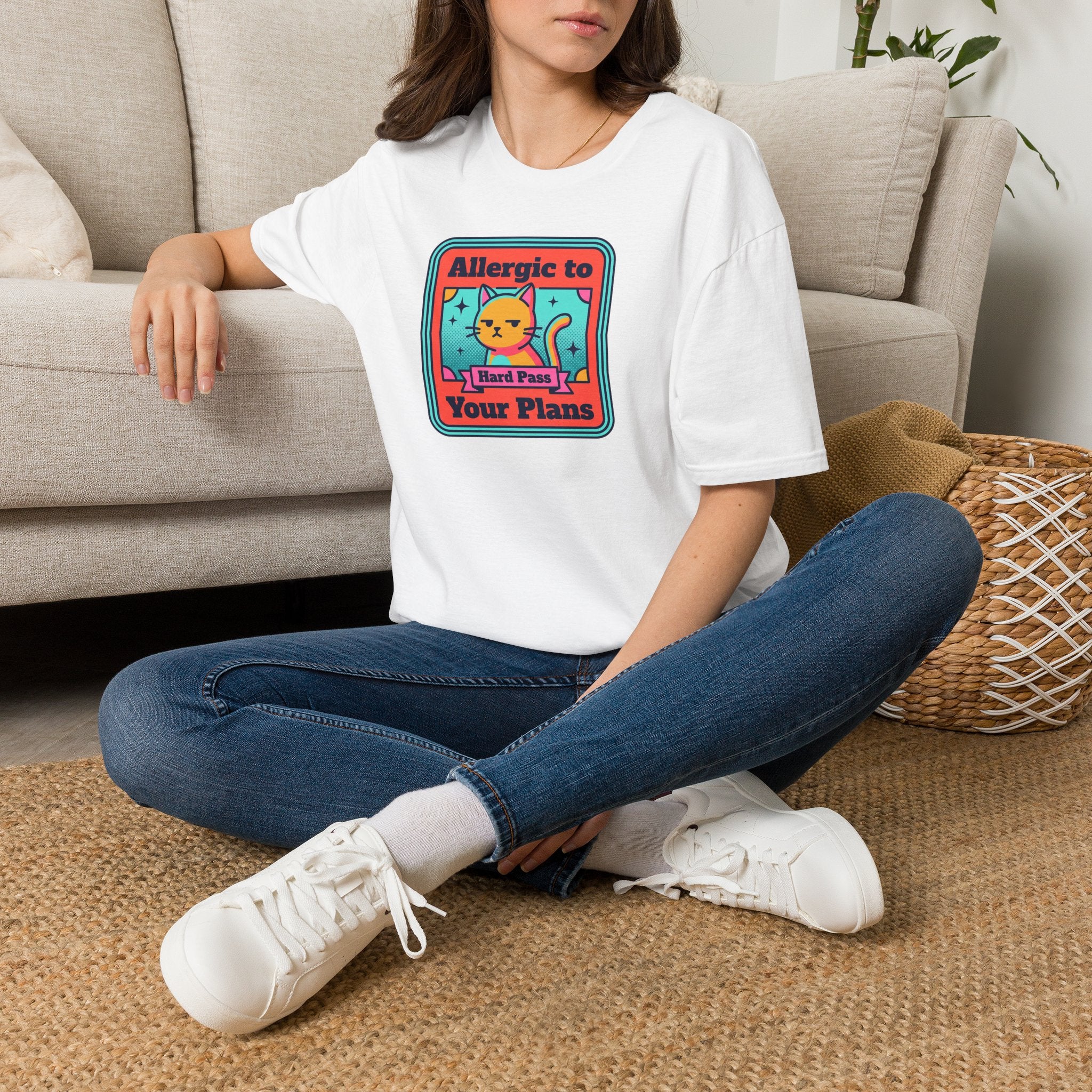 Allergic to Your Plans Cat T-Shirt | Funny Antisocial Introvert Cat Lover Graphic Tee