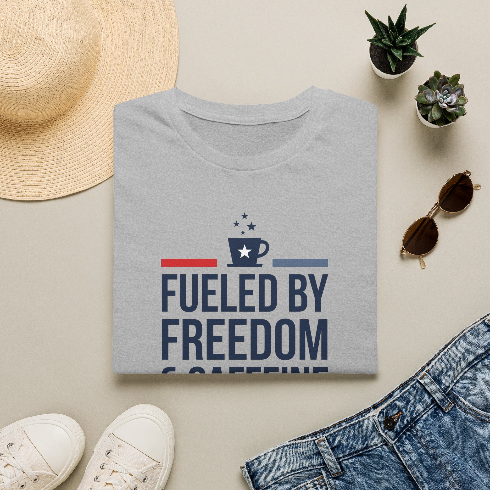 Fueled by Freedom & Caffeine T-Shirt | Patriotic Coffee Lover Tee | 4th of July Gift | Unisex Graphic Tee | American Pride