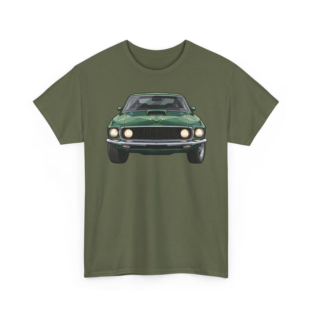 Green Classic Muscle Car T-Shirt | Vintage Mustang Front Back Illustration