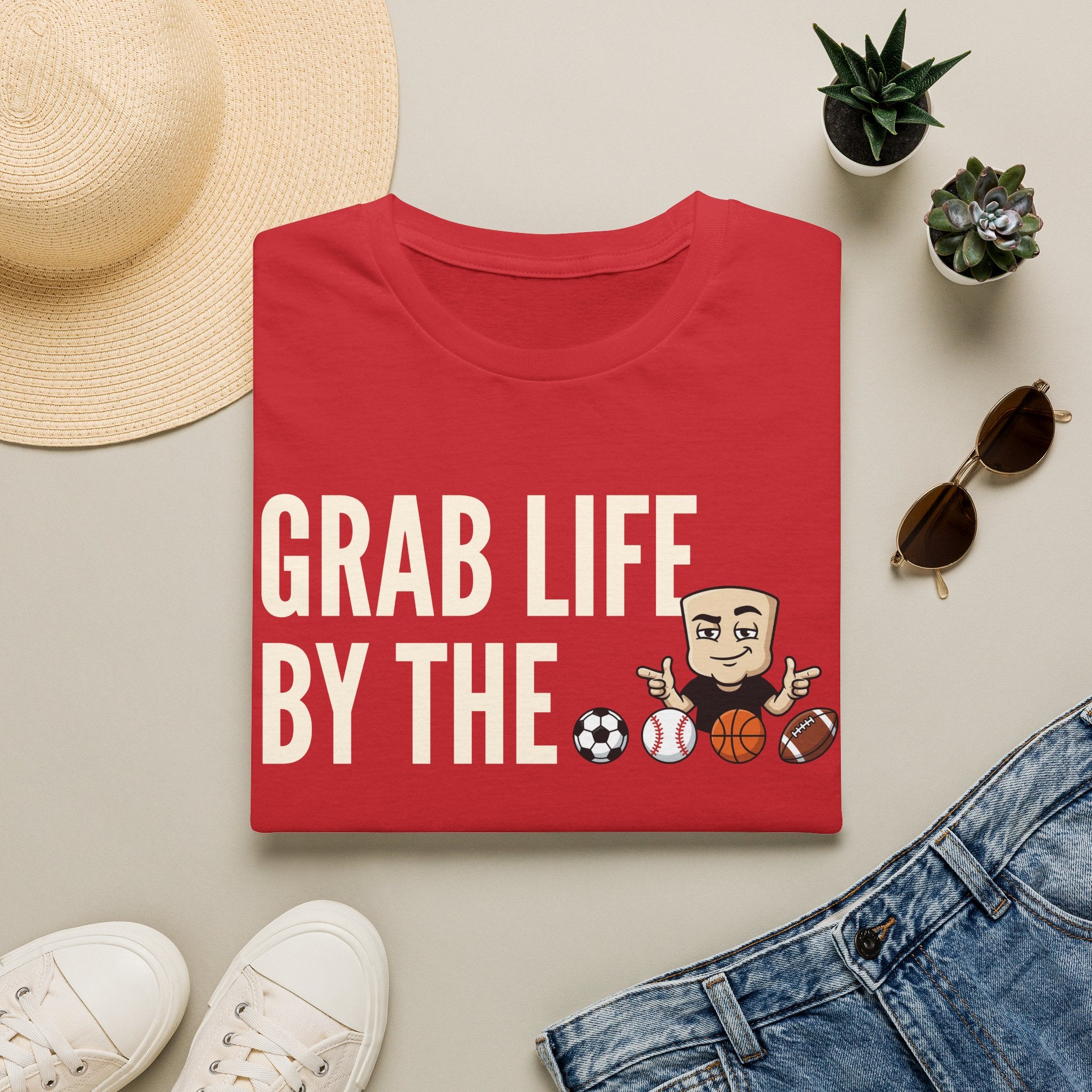 Grab Life By The Balls T-Shirt | Funny Sports Ball Tee | Motivational Gym Coach Humor Gift