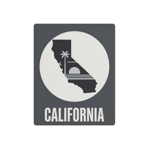 California silhouette metal wall sign with palm tree, striped rays and 'CALIFORNIA' text