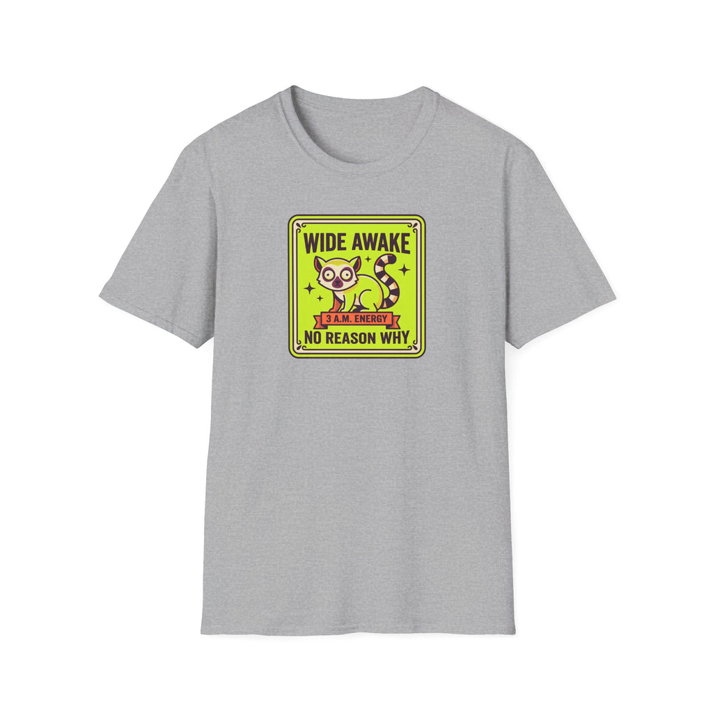 Wide Awake Cat 3 A.M. Energy T-Shirt | Funny Caffeine Night Owl Tee