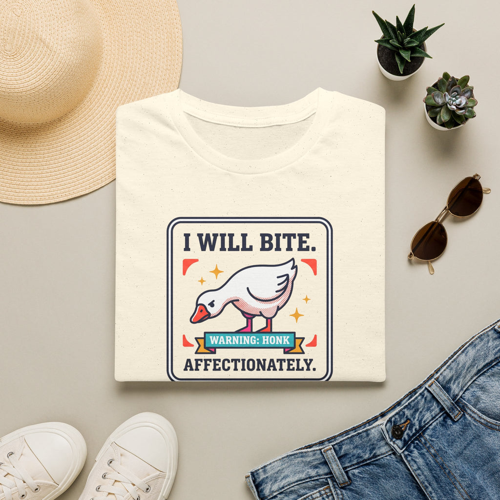 Funny Goose T-Shirt | I Will Bite Honking Goose Warning Graphic Tee | Funny Goose Lover Gift