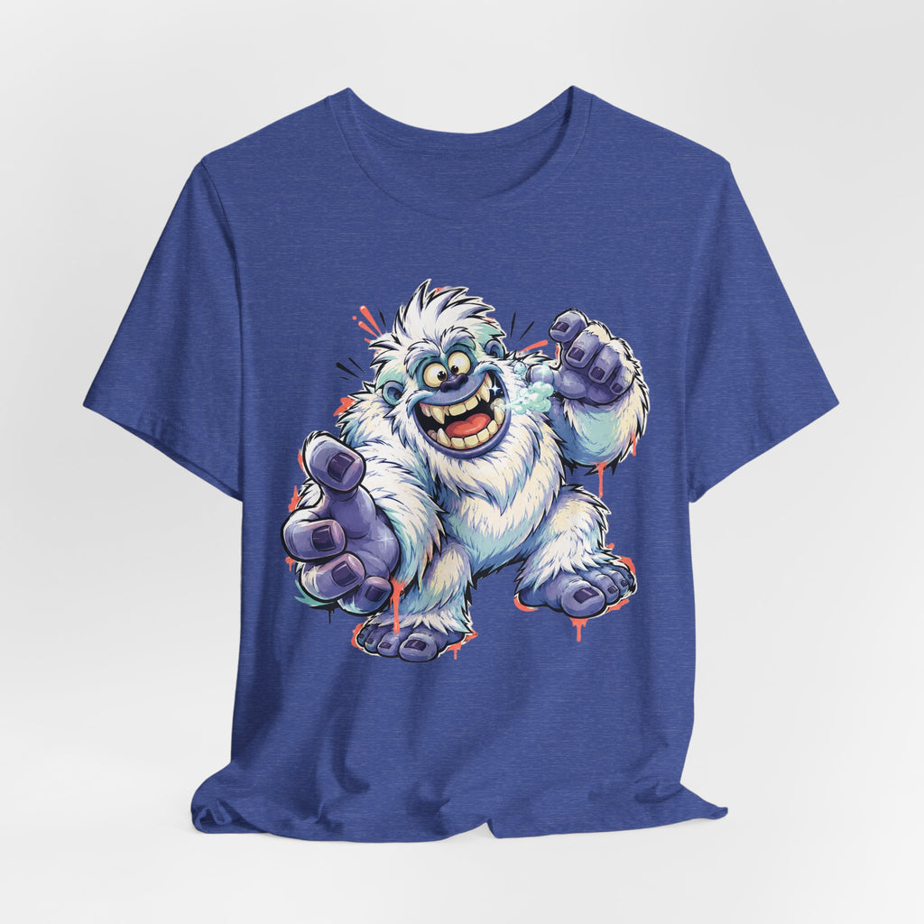 Playful Yeti Monster T-Shirt | Cartoon Sasquatch Tee, Snow Creature Illustration, Fun Unisex Gift