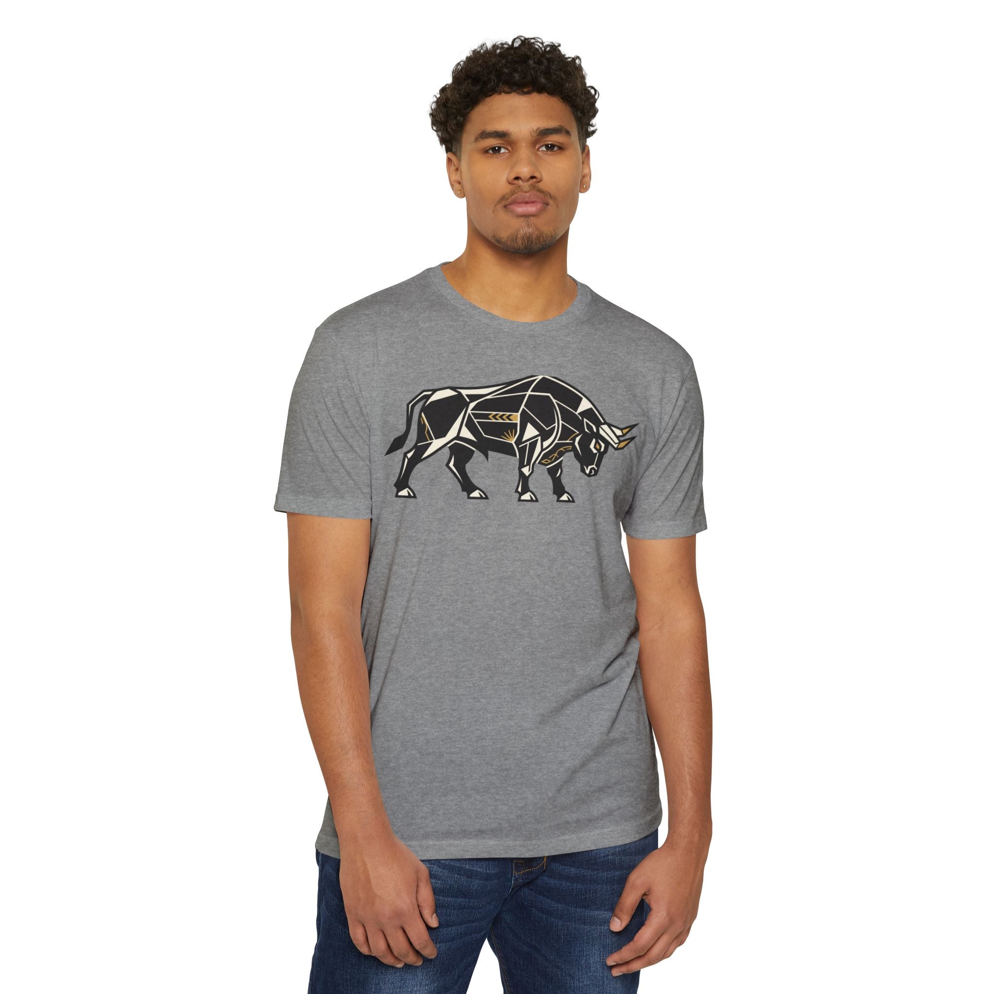 Bull T-Shirt Geometric Illustration Charging Bull Graphic Tee Animal Lover Gift Streetwear Unisex