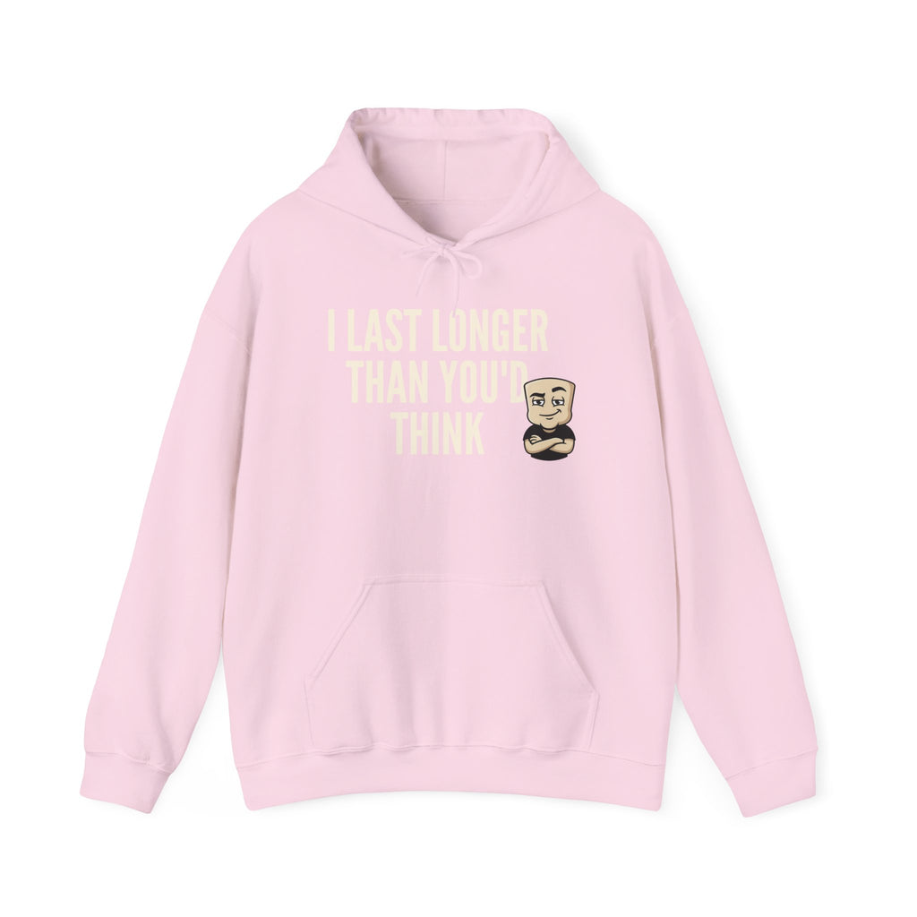 I Last Longer Than You'd Think Hoodie | Funny Adult Humor Beard Guy Graphic Sweatshirt Gift