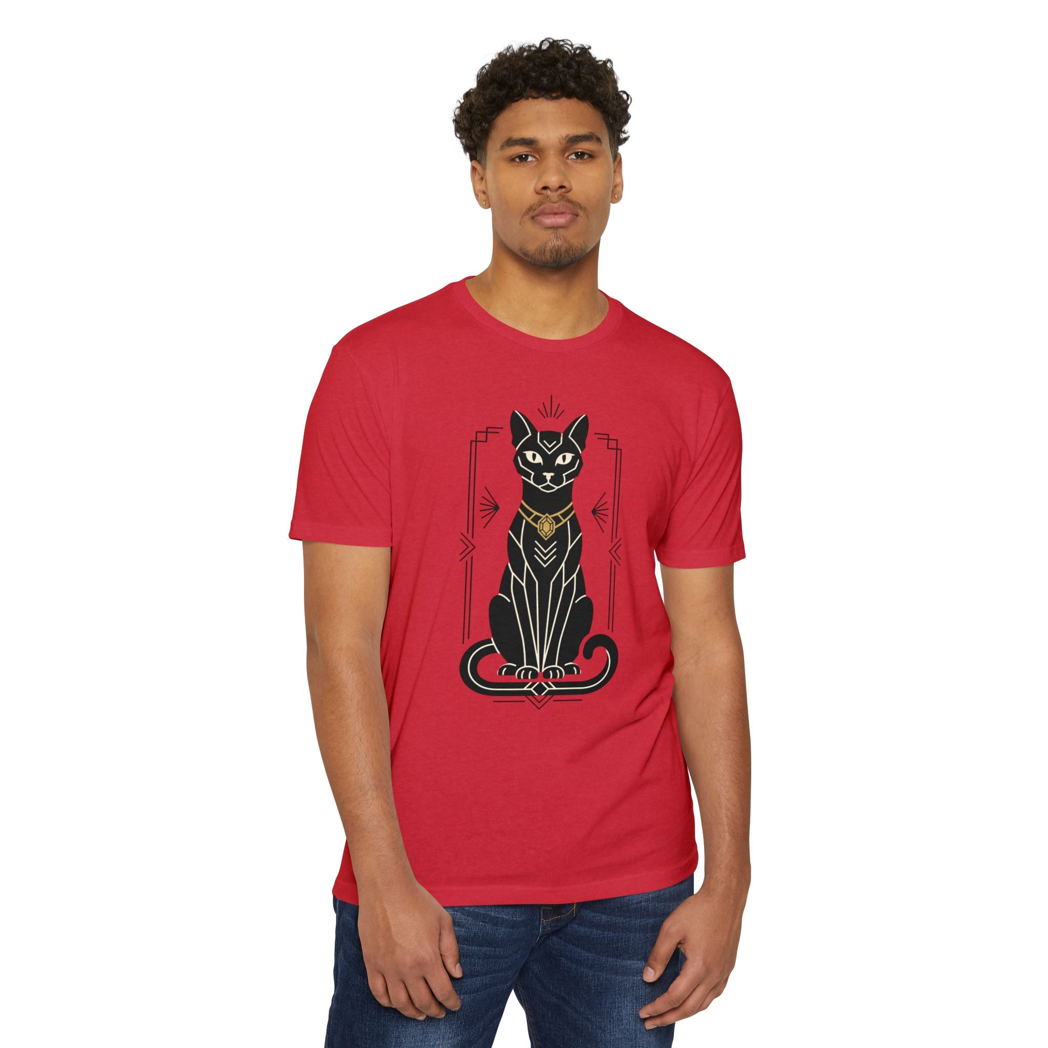 Black Cat T-Shirt Art Deco Egyptian Cat Illustration Graphic Tee Cat Lover Gift Mystic Unisex