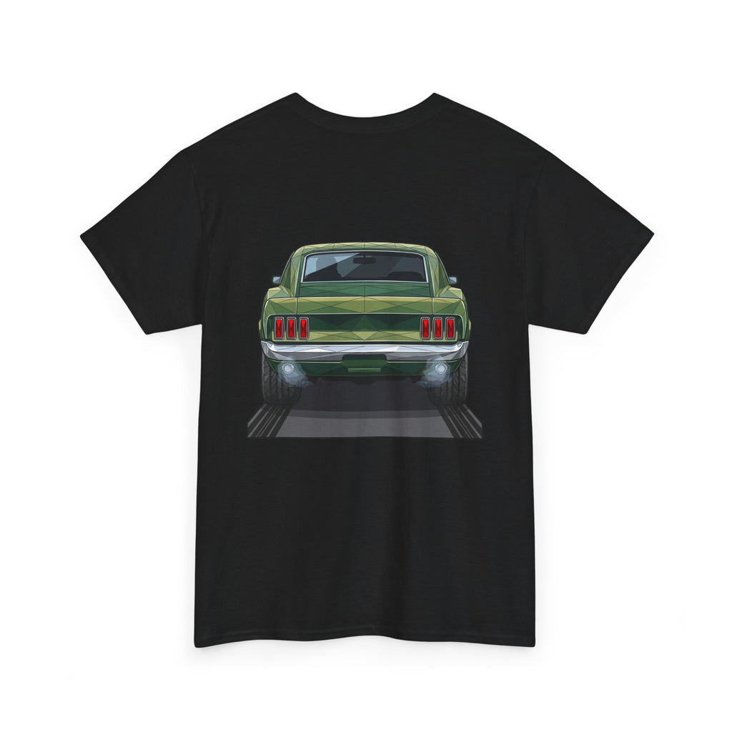Green Classic Muscle Car T-Shirt | Vintage Mustang Front Back Illustration