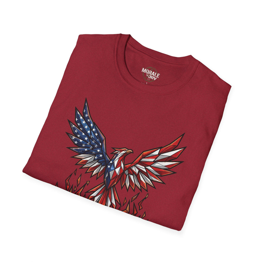Maroon T-shirt with American flag eagle phoenix graphic front