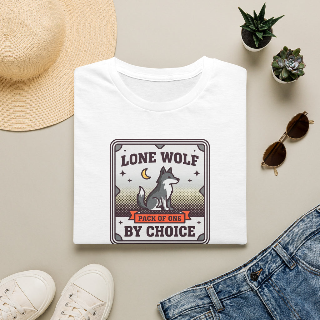 Funny Wolf T-Shirt | Lone Wolf By Choice Pack of One Moon Badge Graphic Tee | Wolf Lover Gift