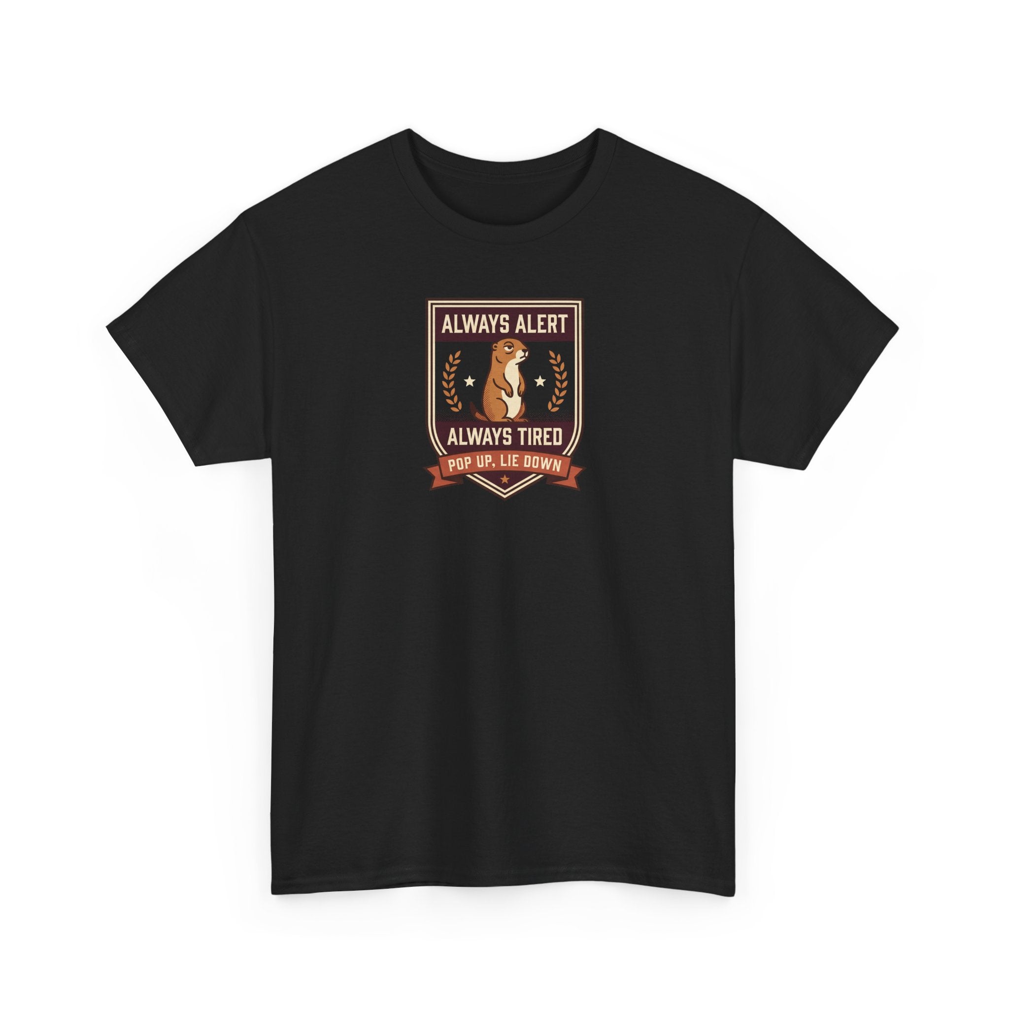 Always Alert Always Tired Badge Tee | Funny Sleepy Squirrel Shirt