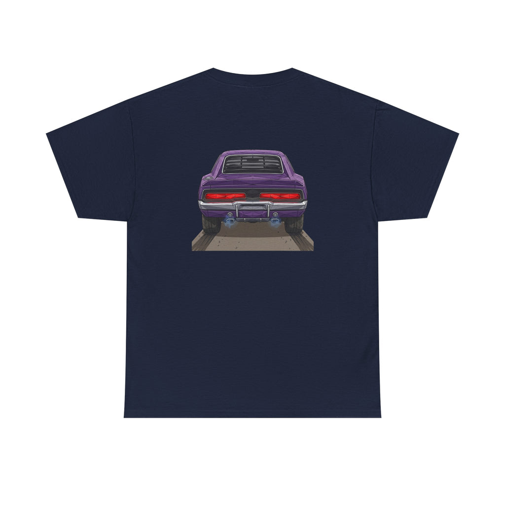 Retro Purple Muscle Car Tee | Front and Back Car Illustration