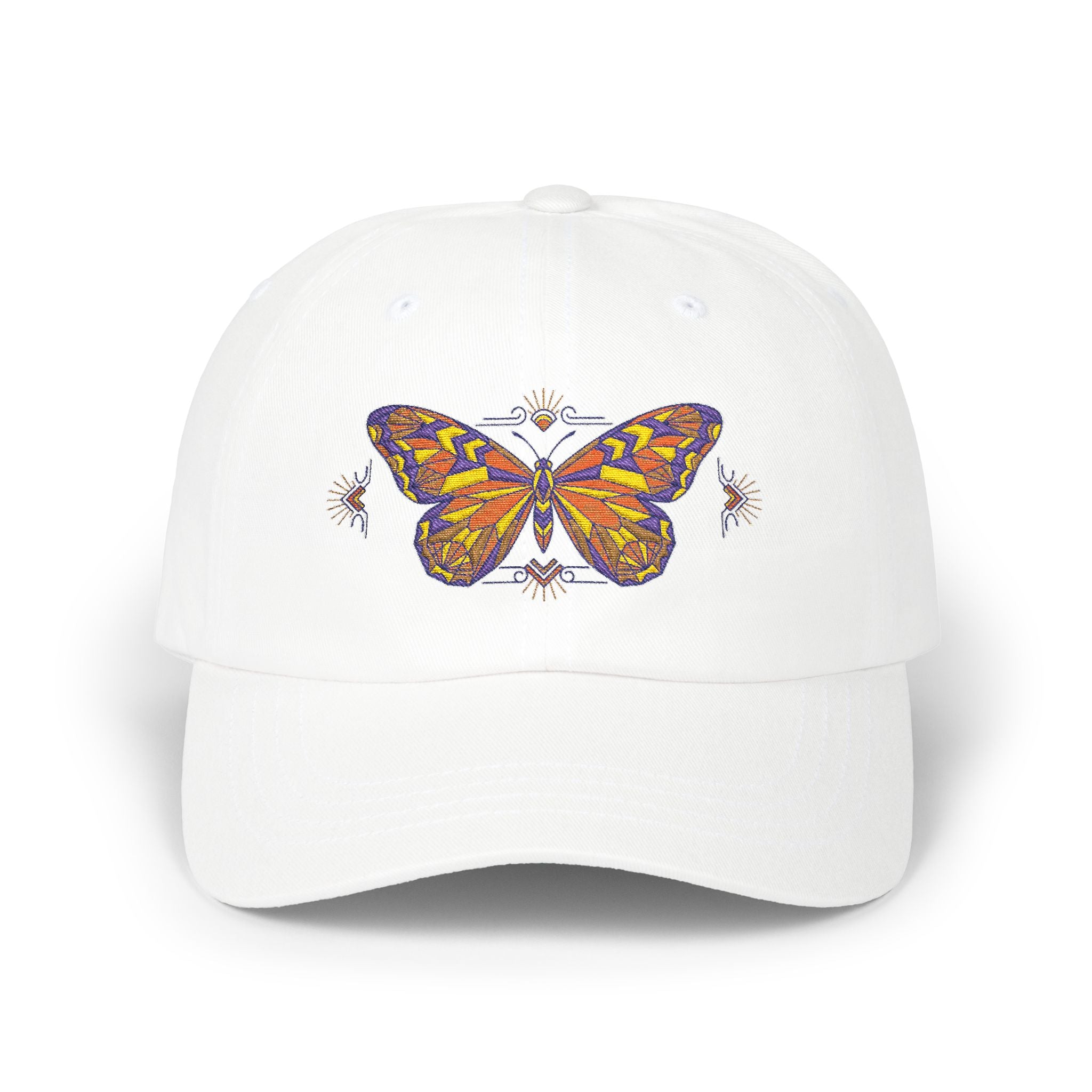 Butterfly Embroidered Dad Cap — Colorful Mosaic Moth Baseball Hat