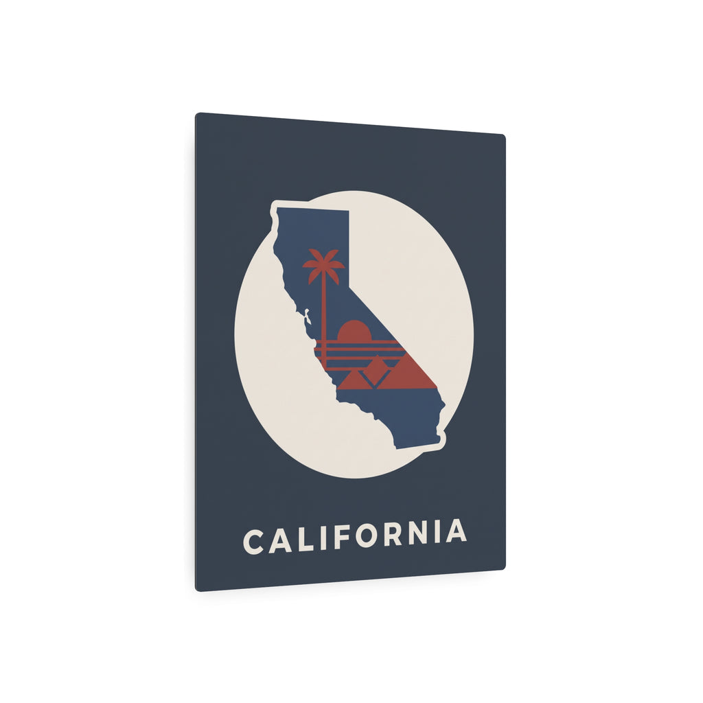 California silhouette metal wall art sign with palm sunset design and CALIFORNIA lettering