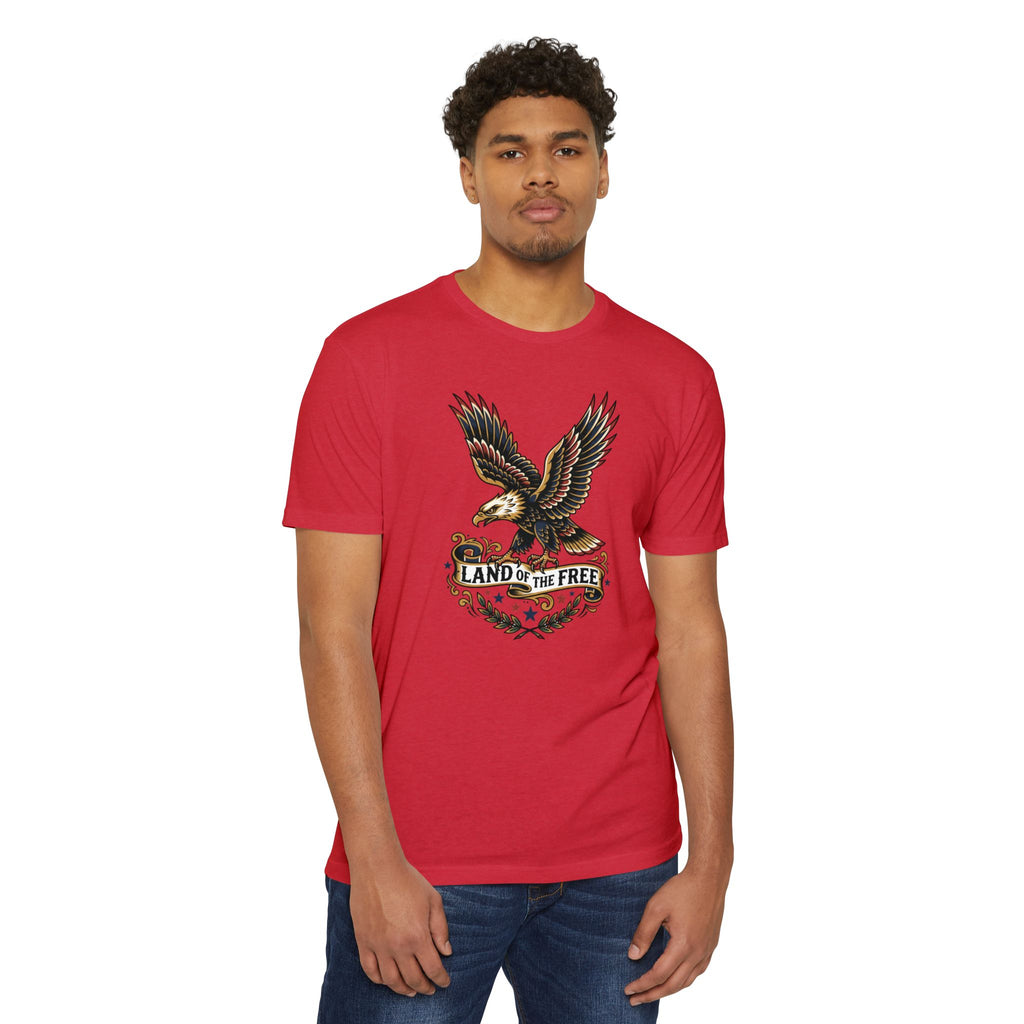 Eagle graphic T-shirt in red with chest emblem and wings print