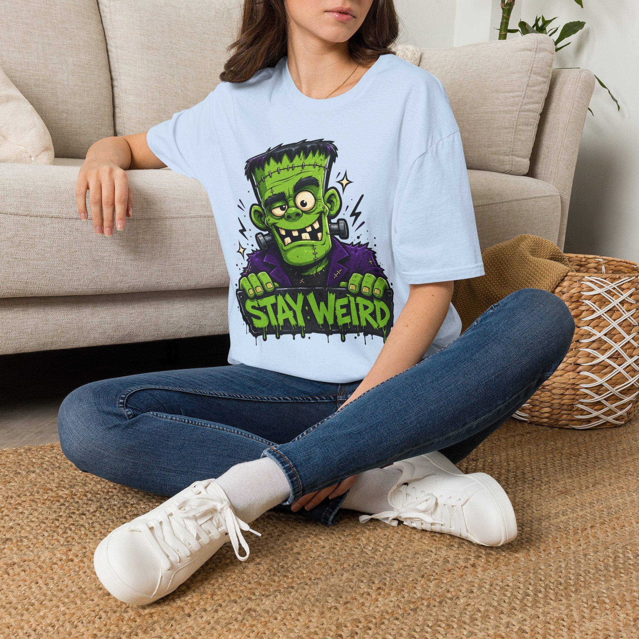Stay Weird Frankenstein T-Shirt | Halloween Monster Graphic Tee | Spooky Cartoon Tee | Funny Monster Shirt | Halloween Gift