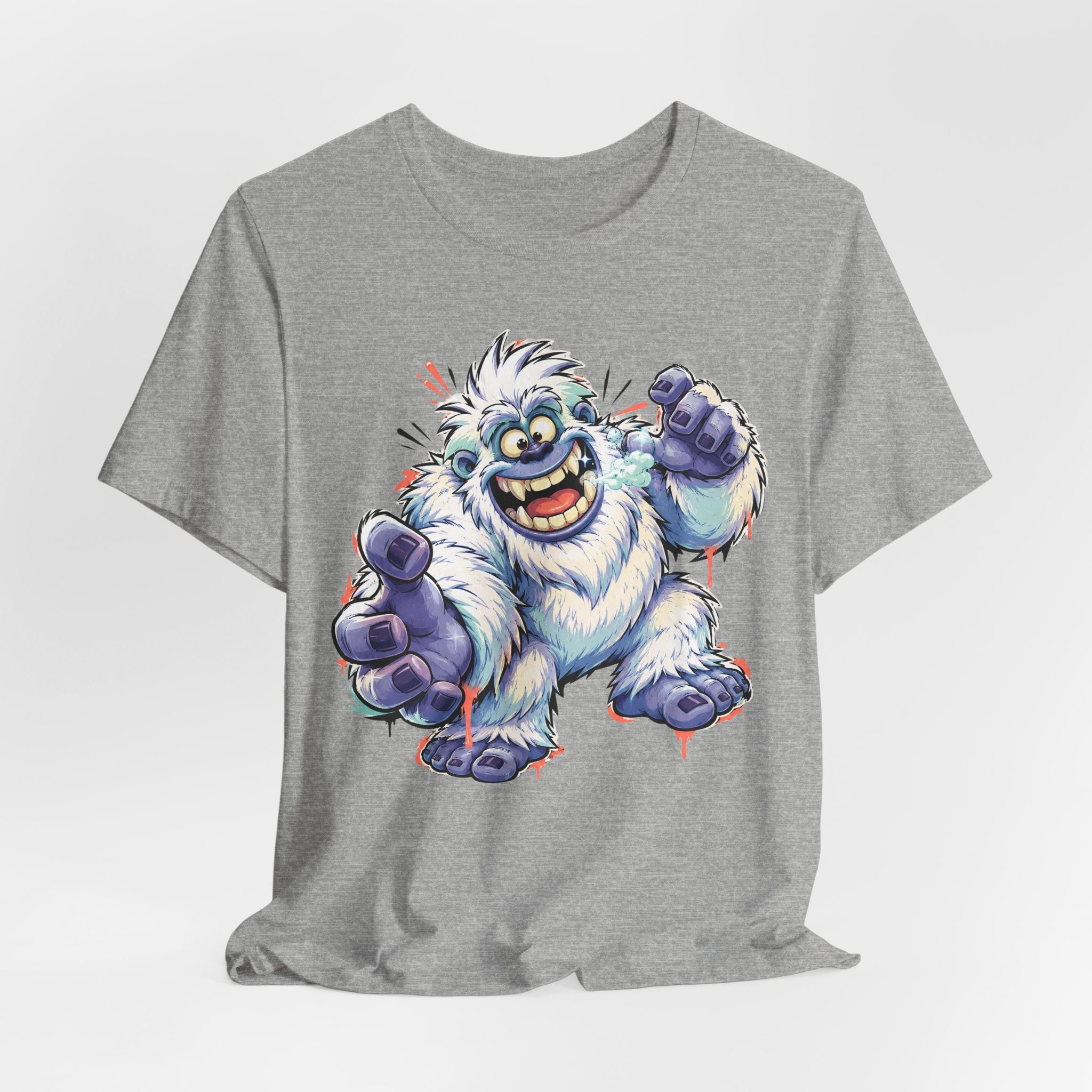 Playful Yeti Monster T-Shirt | Cartoon Sasquatch Tee, Snow Creature Illustration, Fun Unisex Gift