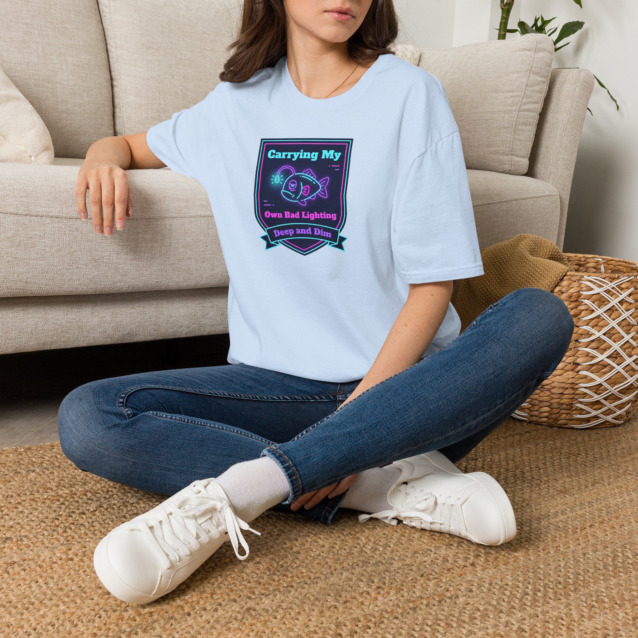 Funny Anglerfish T-Shirt | Carrying My Own Bad Lighting Deep Sea Neon Graphic Tee | Ocean Gift