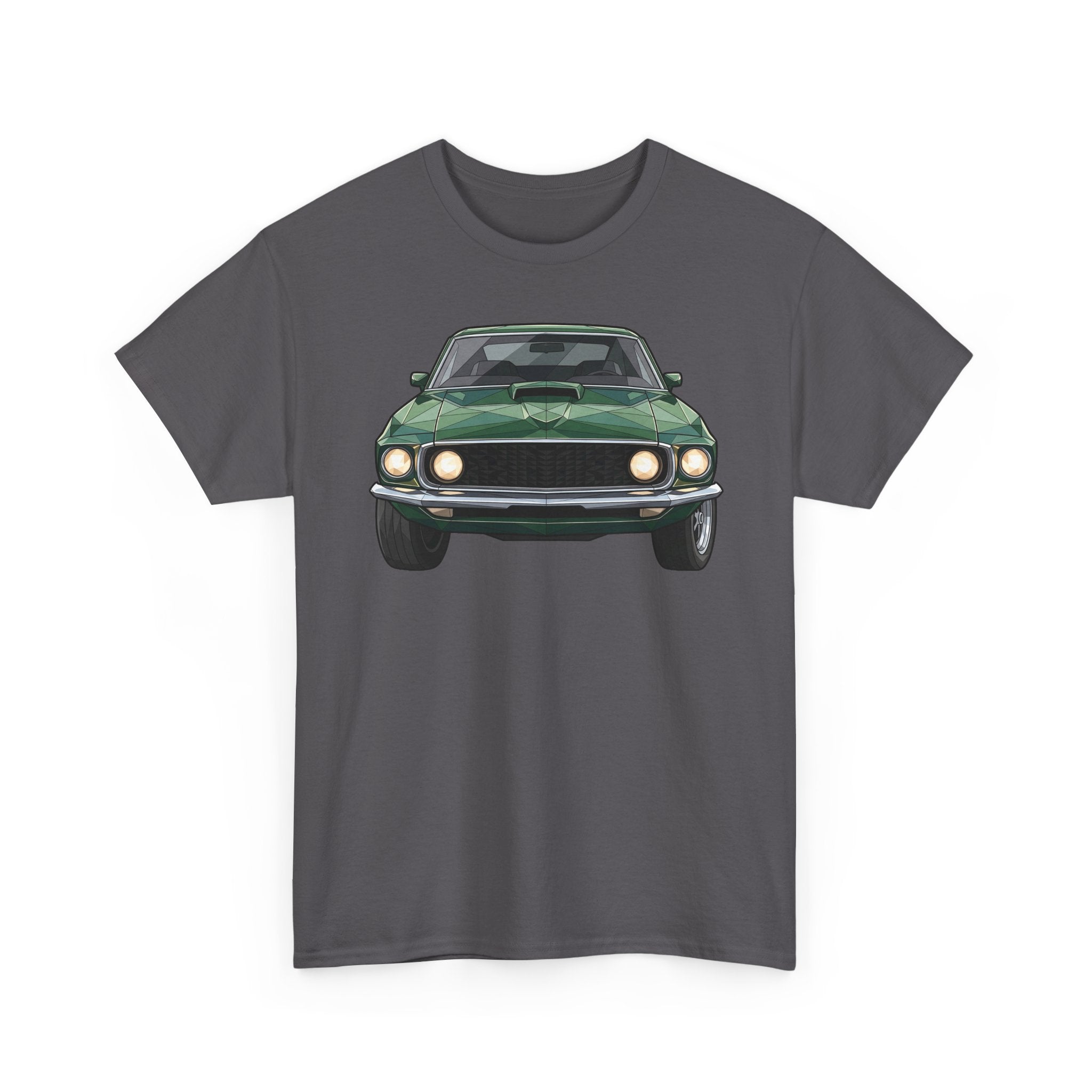 Green Classic Muscle Car T-Shirt | Vintage Mustang Front Back Illustration