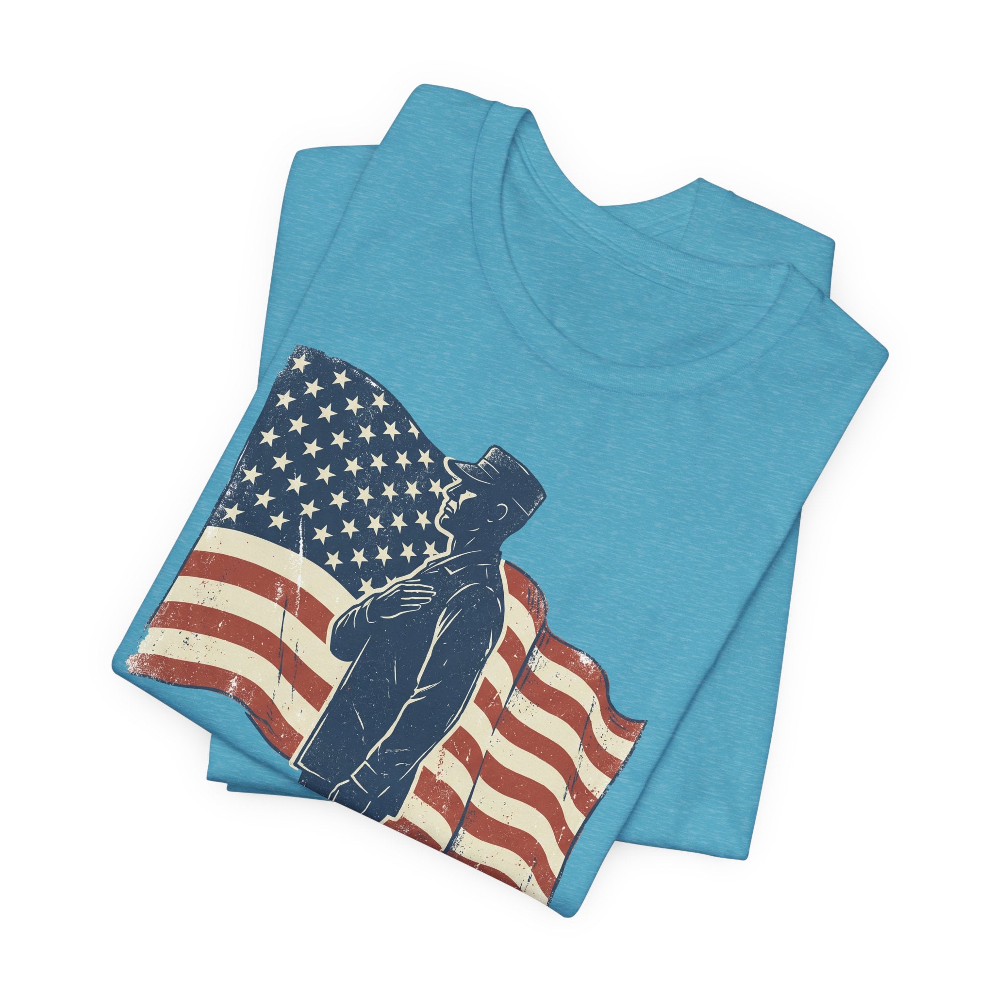 Saluting Soldier with American Flag T-Shirt | Patriotic Military Tee