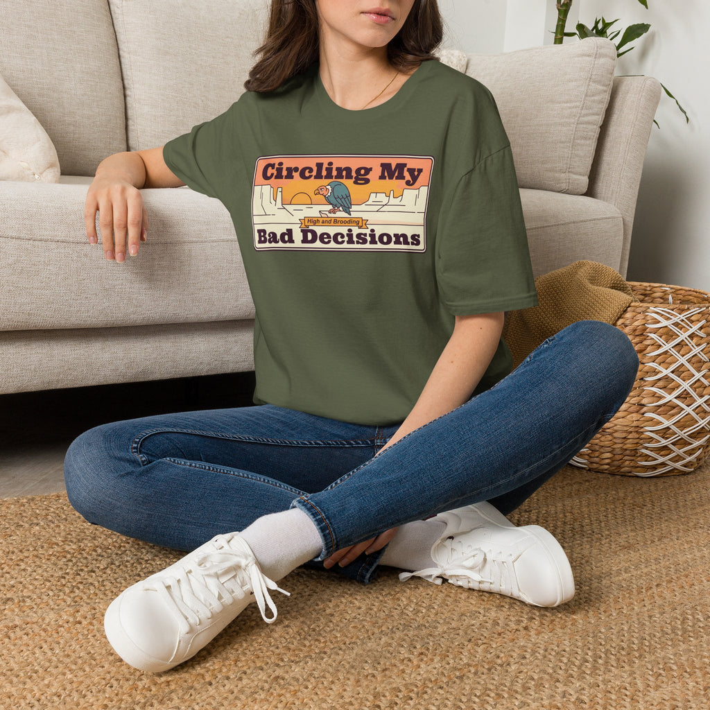 Funny Vulture T-Shirt | Circling My Bad Decisions Retro Desert Graphic Tee | Sarcastic Gift