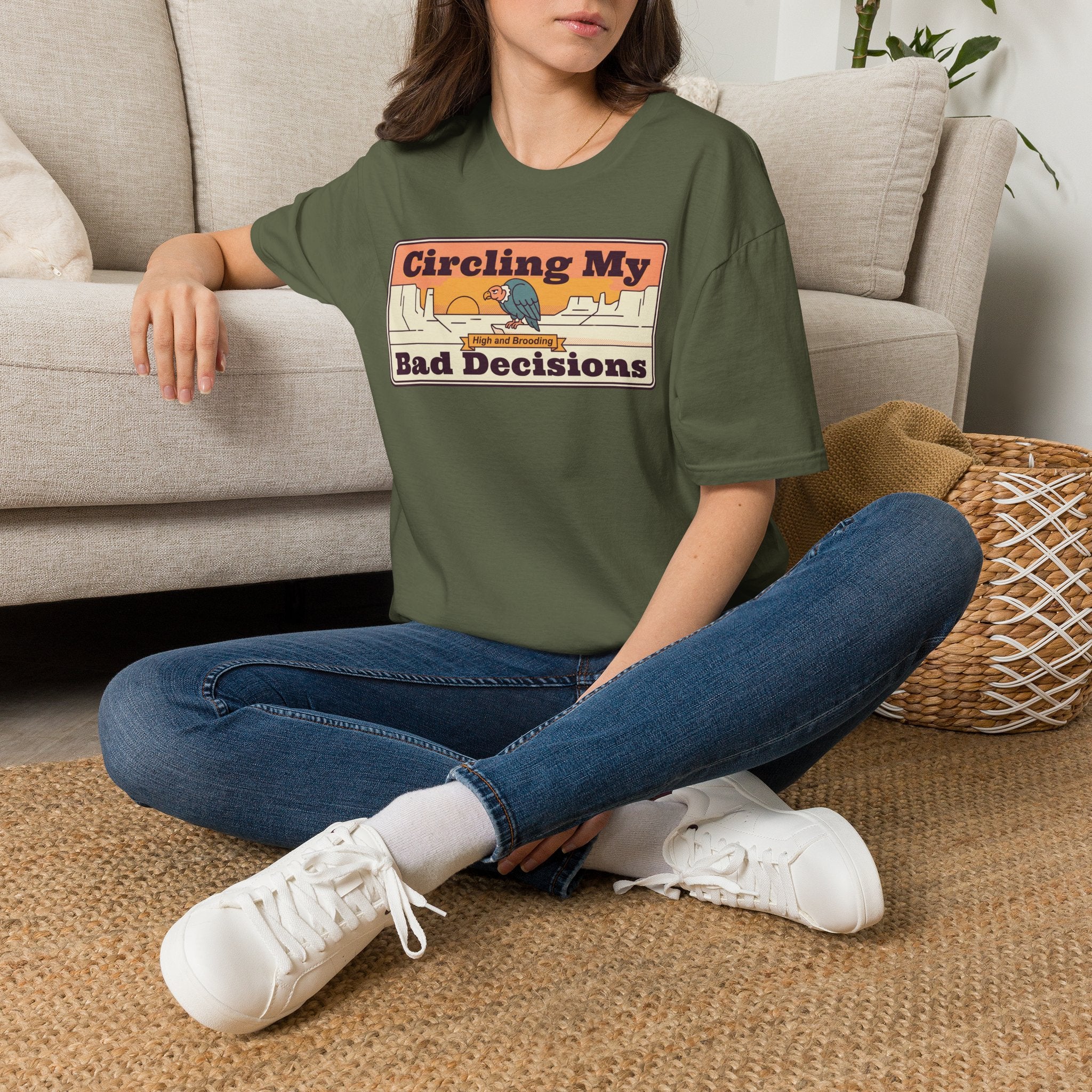 Funny Vulture T-Shirt | Circling My Bad Decisions Retro Desert Graphic Tee | Sarcastic Gift