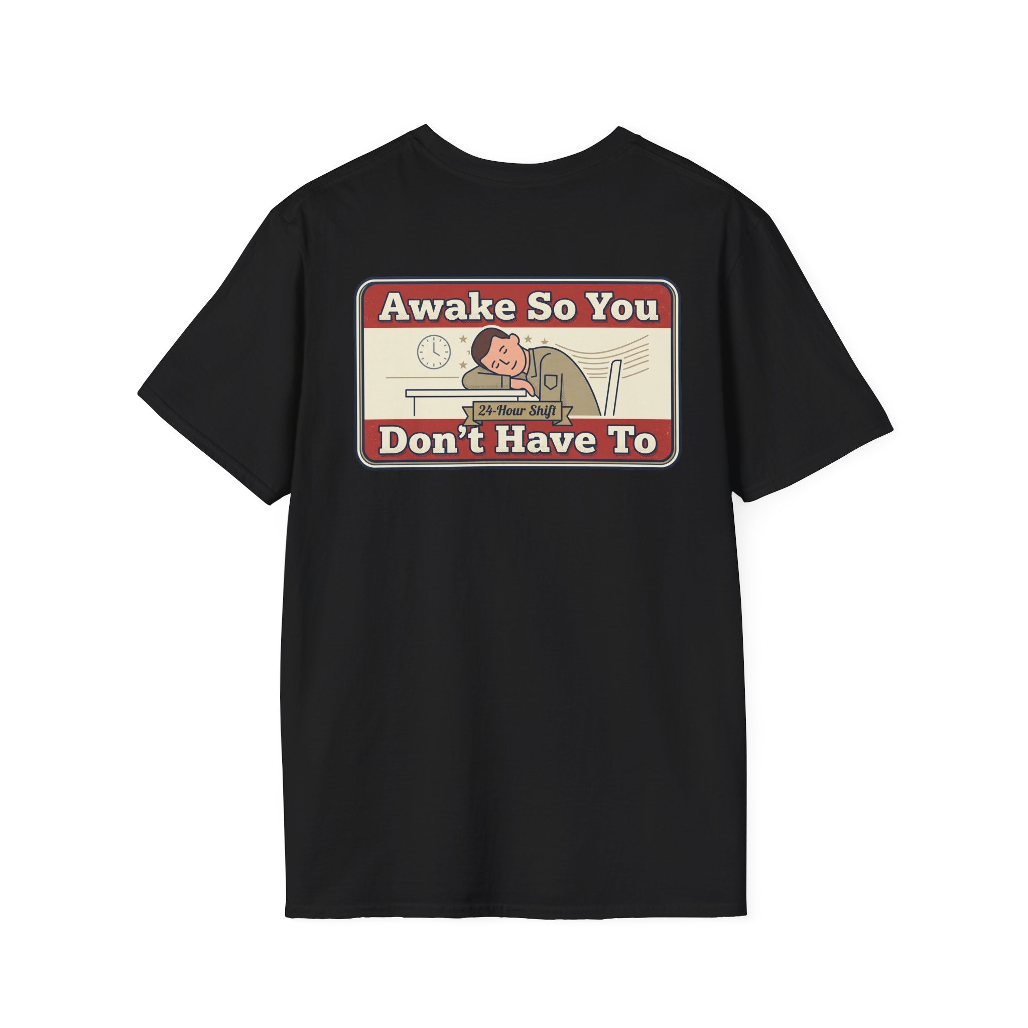 Funny Retired Veteran T-Shirt Humorous Sleeping Desk Graphic Tee with Military Chest Badge for Vets