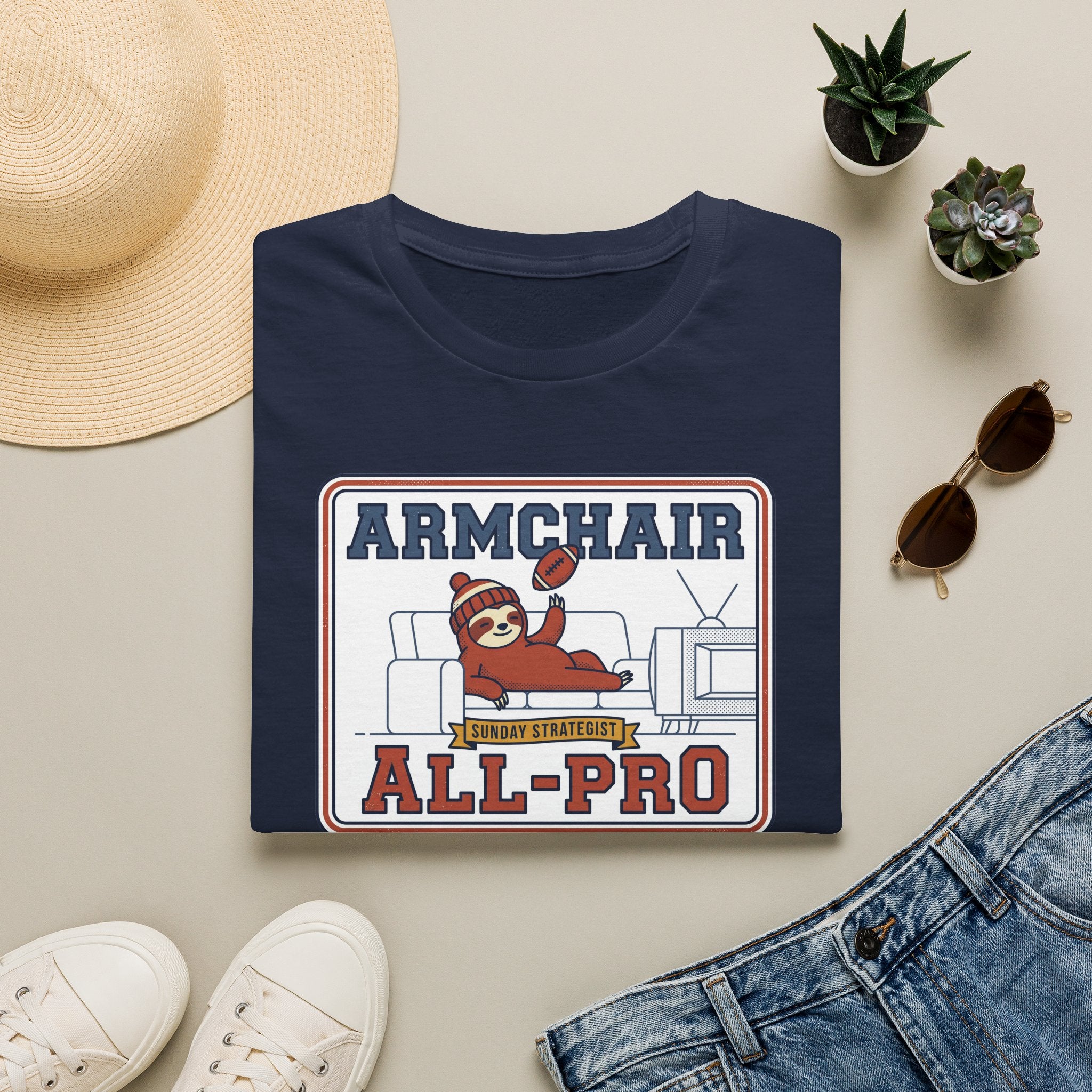 Funny Sloth Football T-Shirt | Lazy Game Day Couch Fan Tee