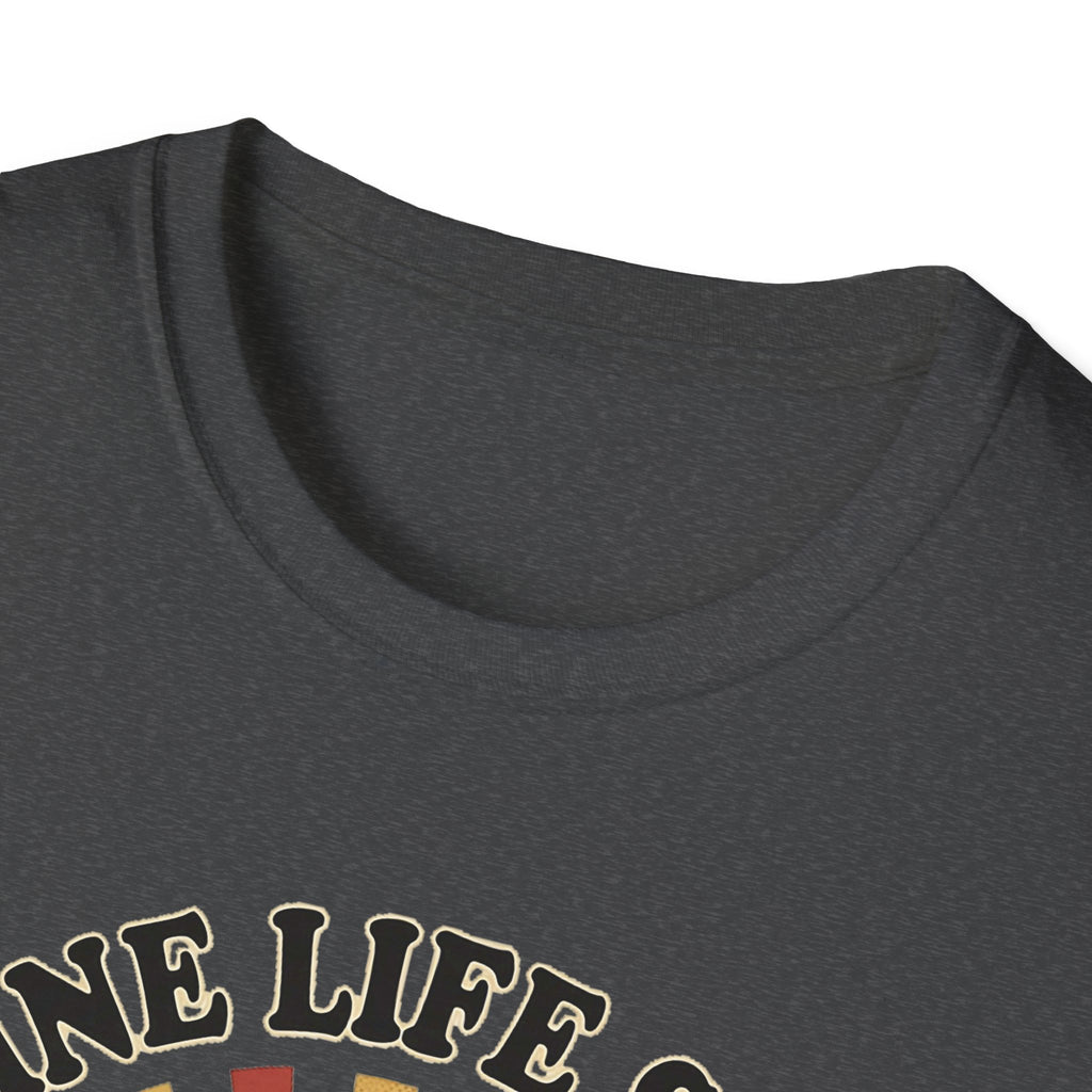 Caffeine Life Support T-Shirt in Dark Heather, crew neckline with top of graphic