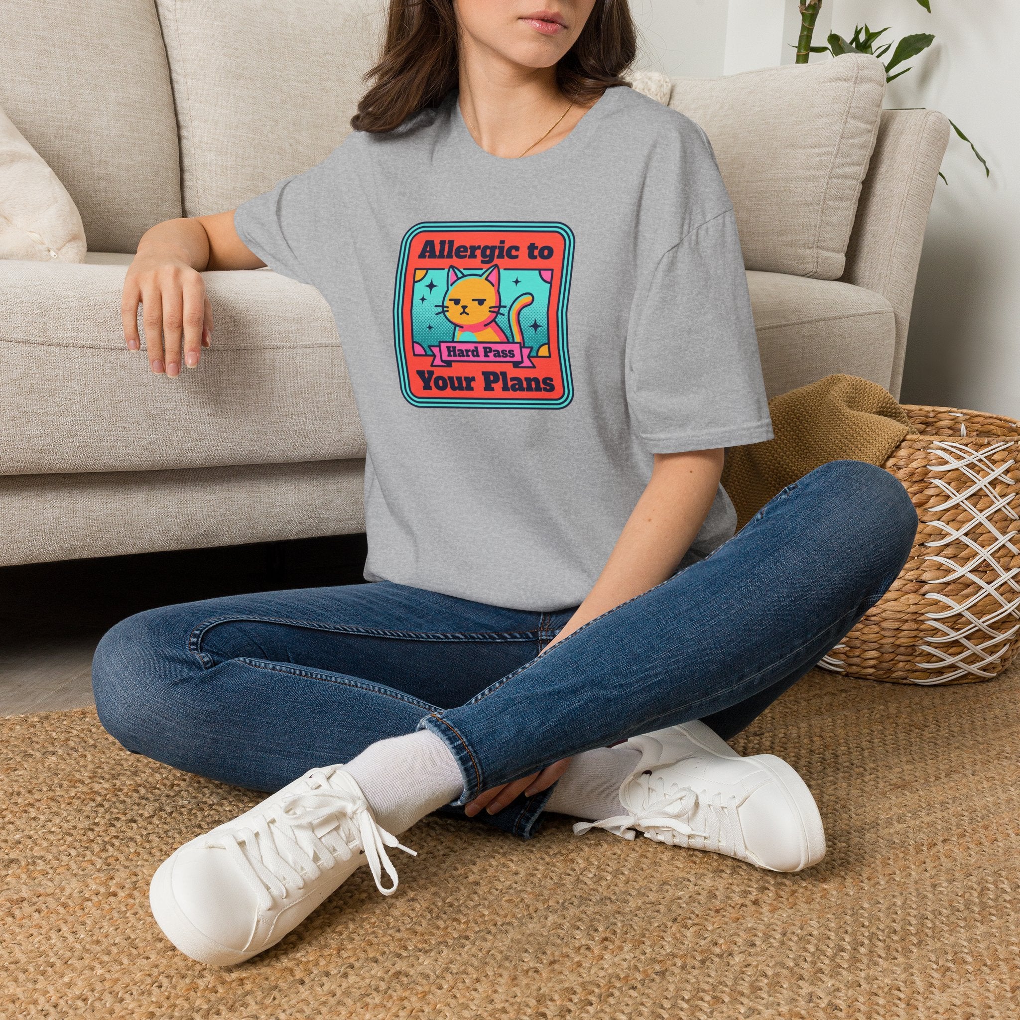 Allergic to Your Plans Cat T-Shirt | Funny Antisocial Introvert Cat Lover Graphic Tee