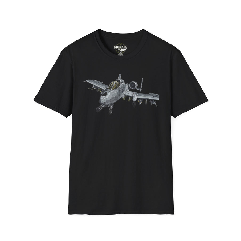 A-10 Warthog graphic T-shirt in black, jet illustration on front