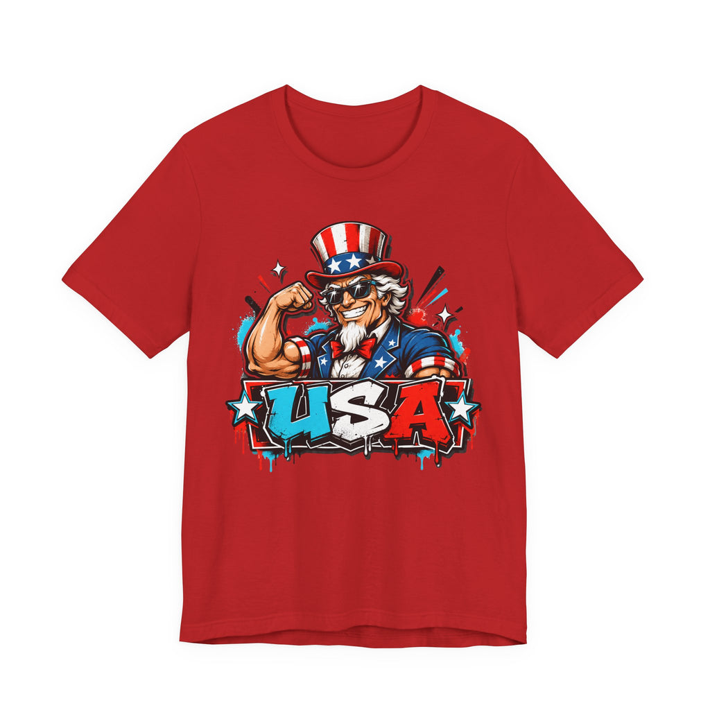 Patriotic Uncle Sam Muscle USA T-Shirt | 4th of July American Flag Graphic Tee