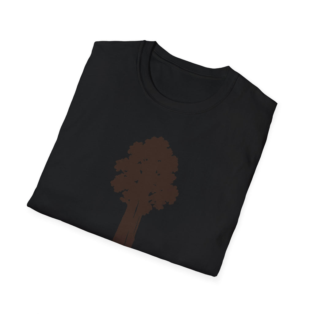 Black graphic T-shirt with small tree silhouette