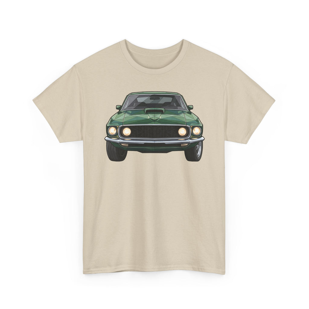 Green Classic Muscle Car T-Shirt | Vintage Mustang Front Back Illustration