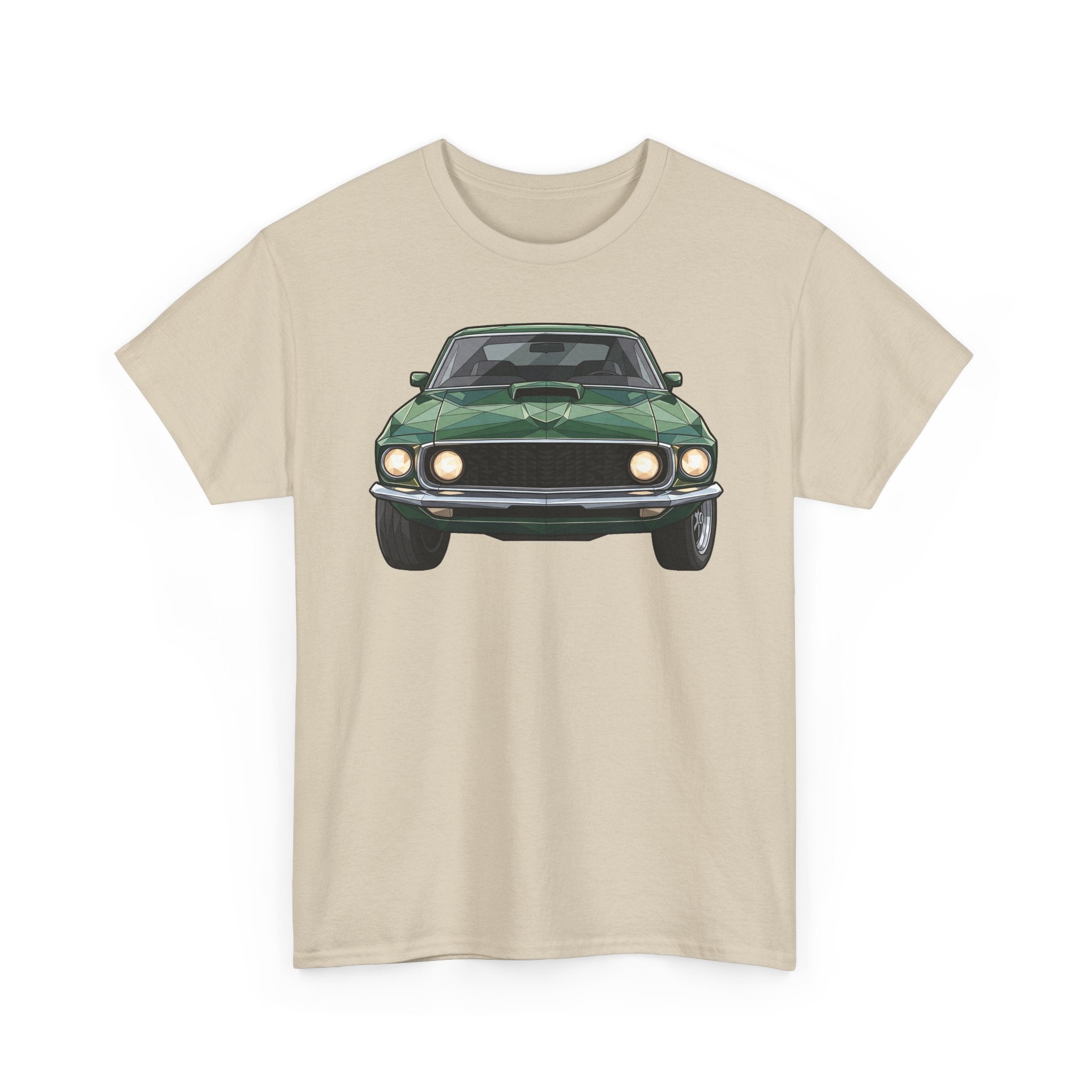 Green Classic Muscle Car T-Shirt | Vintage Mustang Front Back Illustration