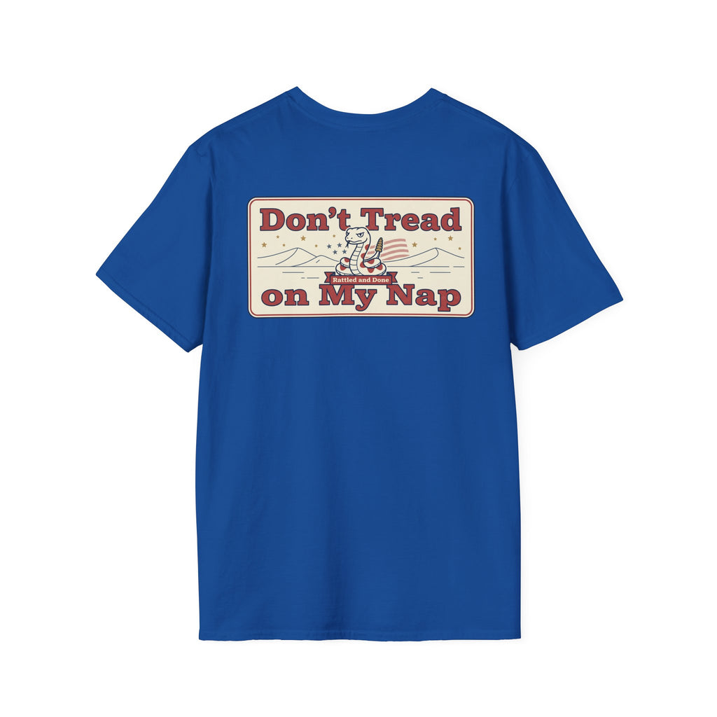 Funny Retired Veteran T-Shirt Dont Tread on My Nap Patriotic Humor Tee with Military Chest Emblem