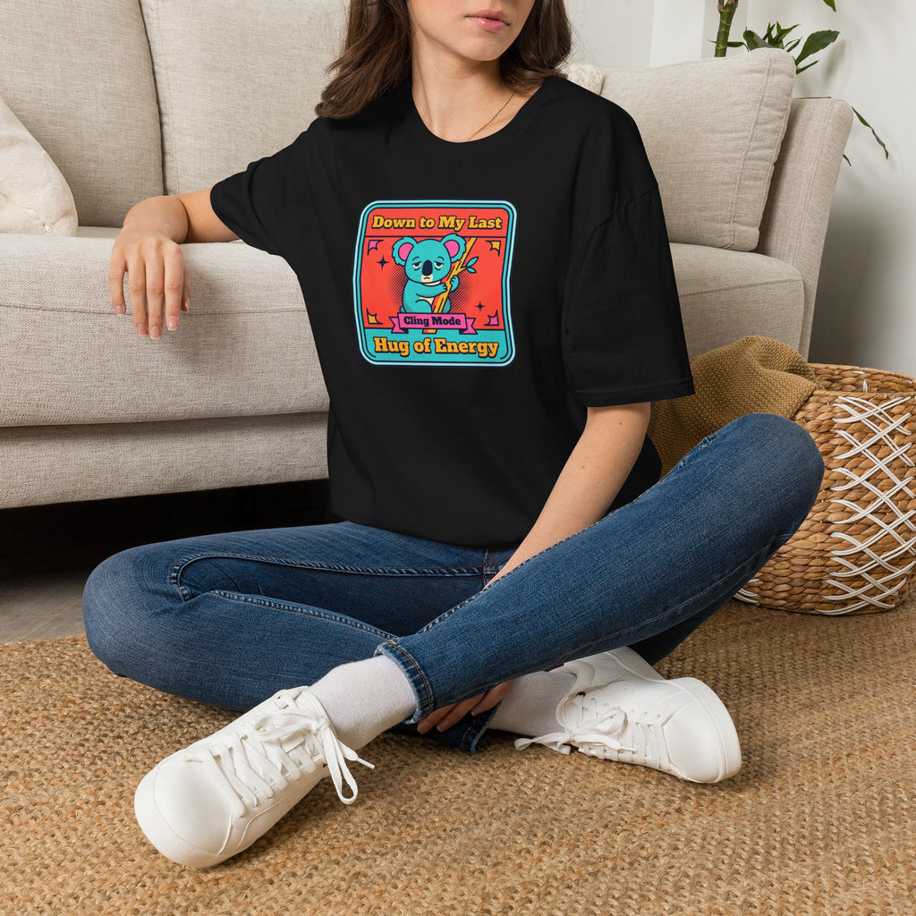Funny Koala T-Shirt | Down to My Last Cling Mode Hug of Energy | Cute Kawaii Animal Graphic Tee