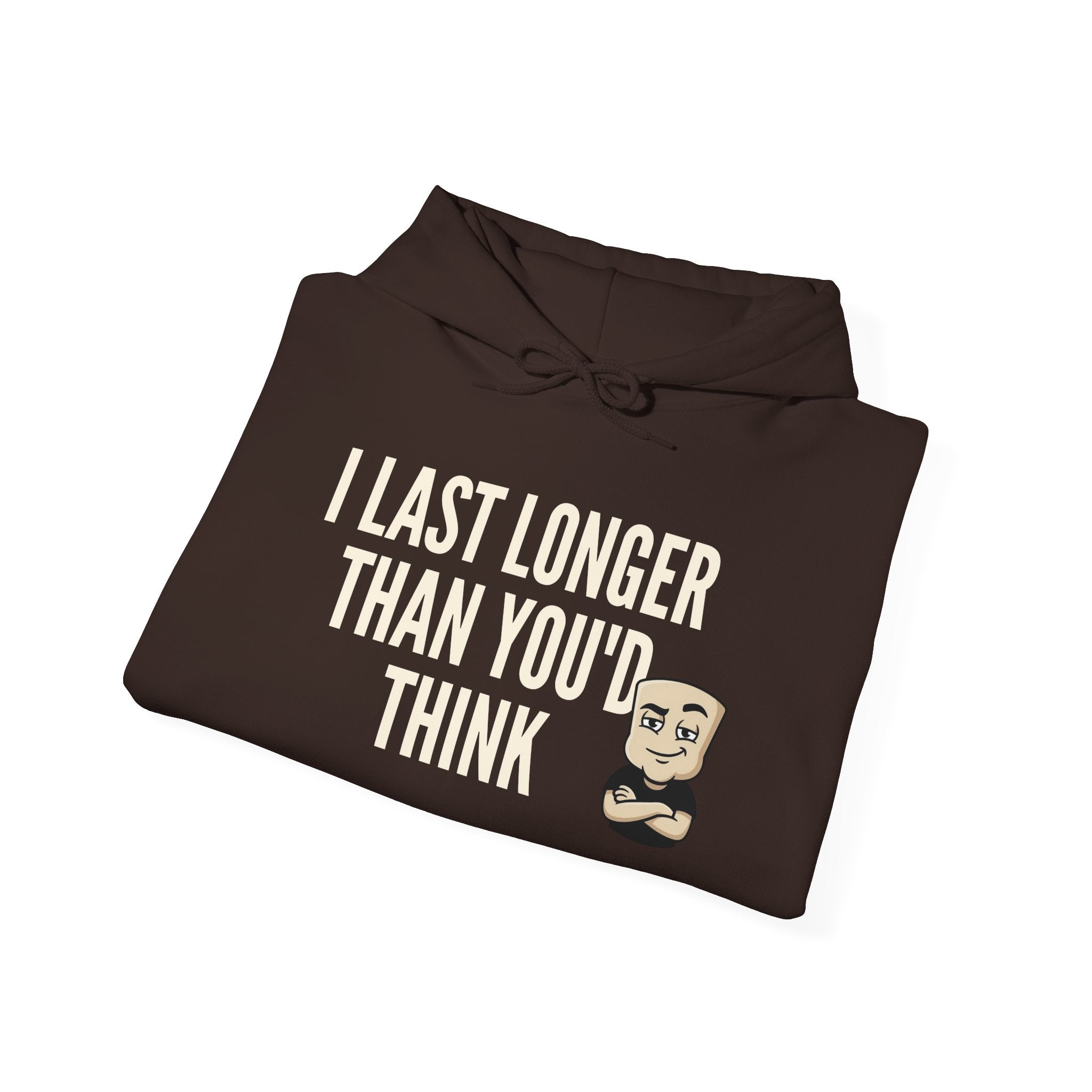 I Last Longer Than You'd Think Hoodie | Funny Adult Humor Beard Guy Graphic Sweatshirt Gift