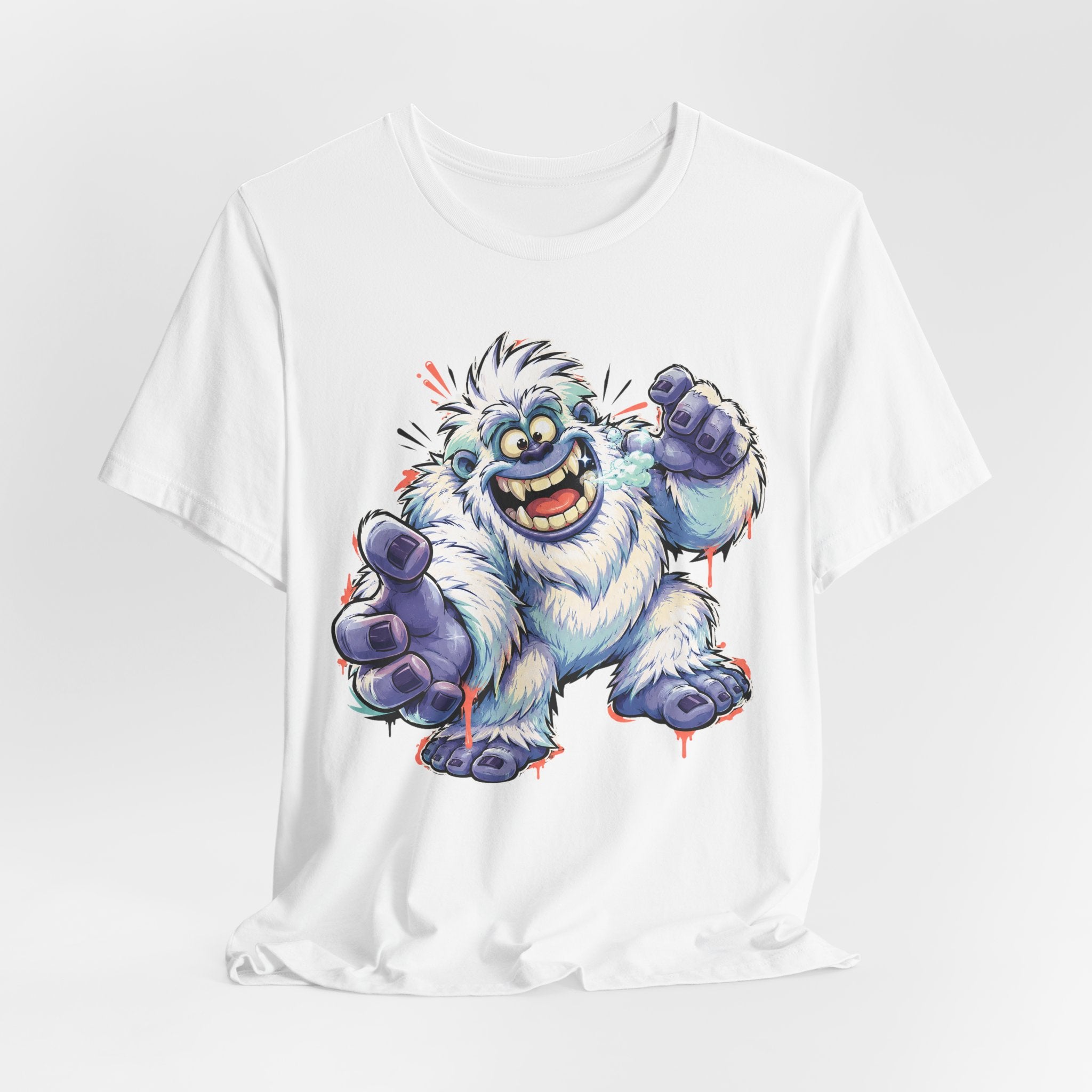 Playful Yeti Monster T-Shirt | Cartoon Sasquatch Tee, Snow Creature Illustration, Fun Unisex Gift