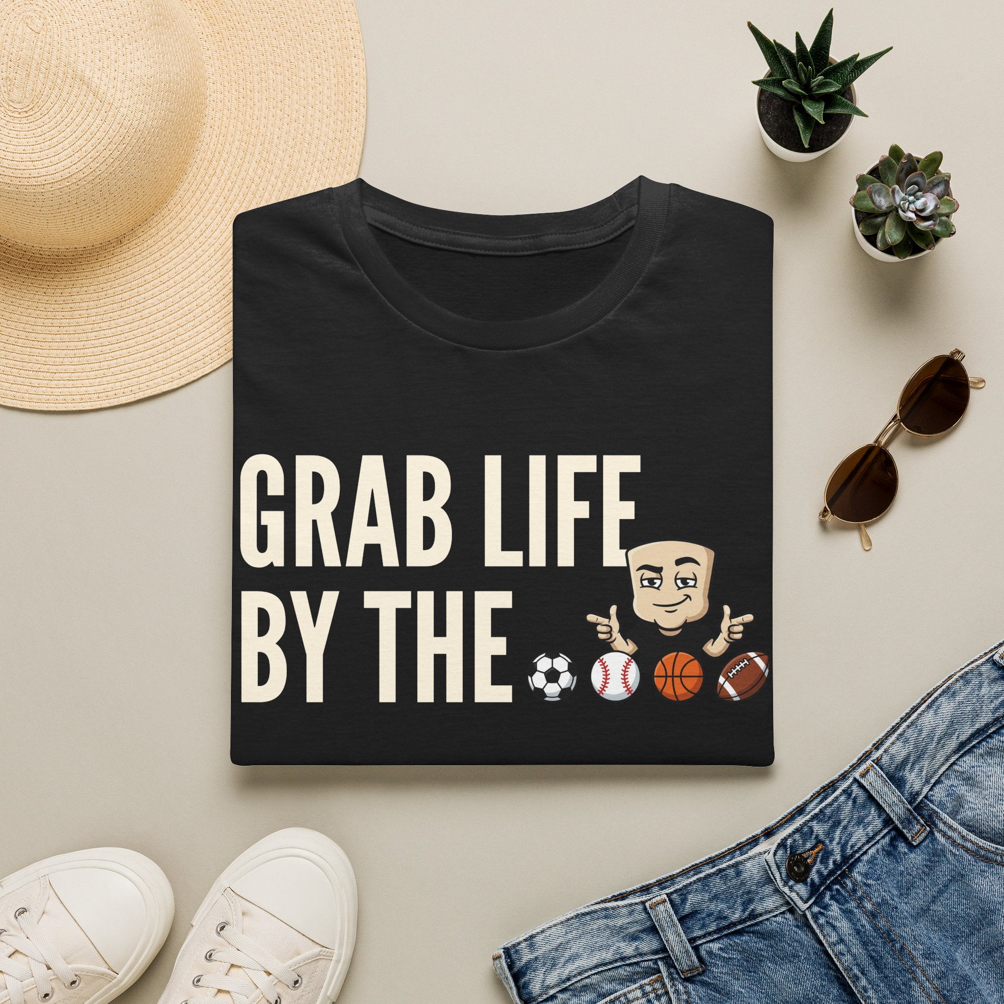 Grab Life By The Balls T-Shirt | Funny Sports Ball Tee | Motivational Gym Coach Humor Gift