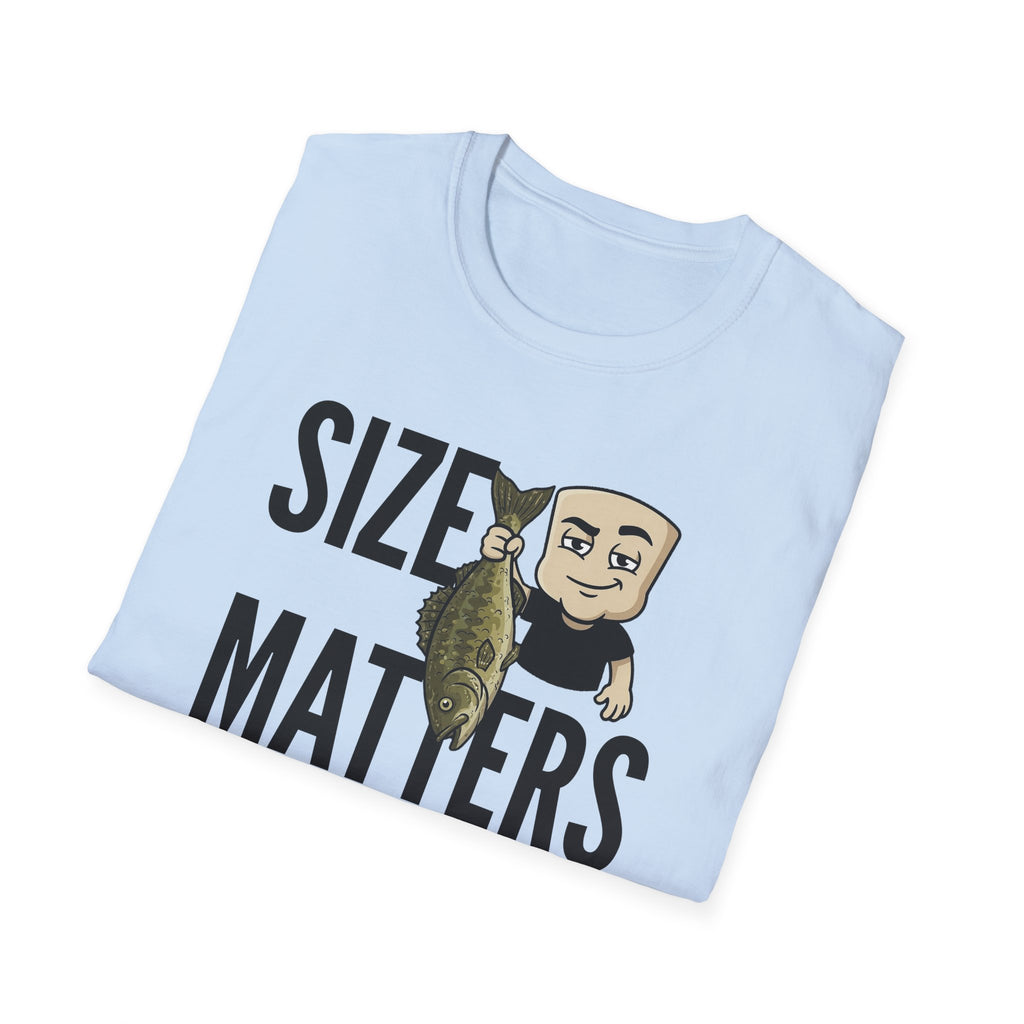 Size Matters T-Shirt, Funny Fishing Tee, Fisherman Angler Gift Shirt, Sarcastic Bass Fishing Humor Tee for Men & Women