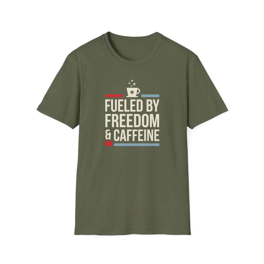 Fueled by Freedom & Caffeine T-Shirt | Patriotic Coffee Tee | Veteran Gift | Dark Colors | Americana