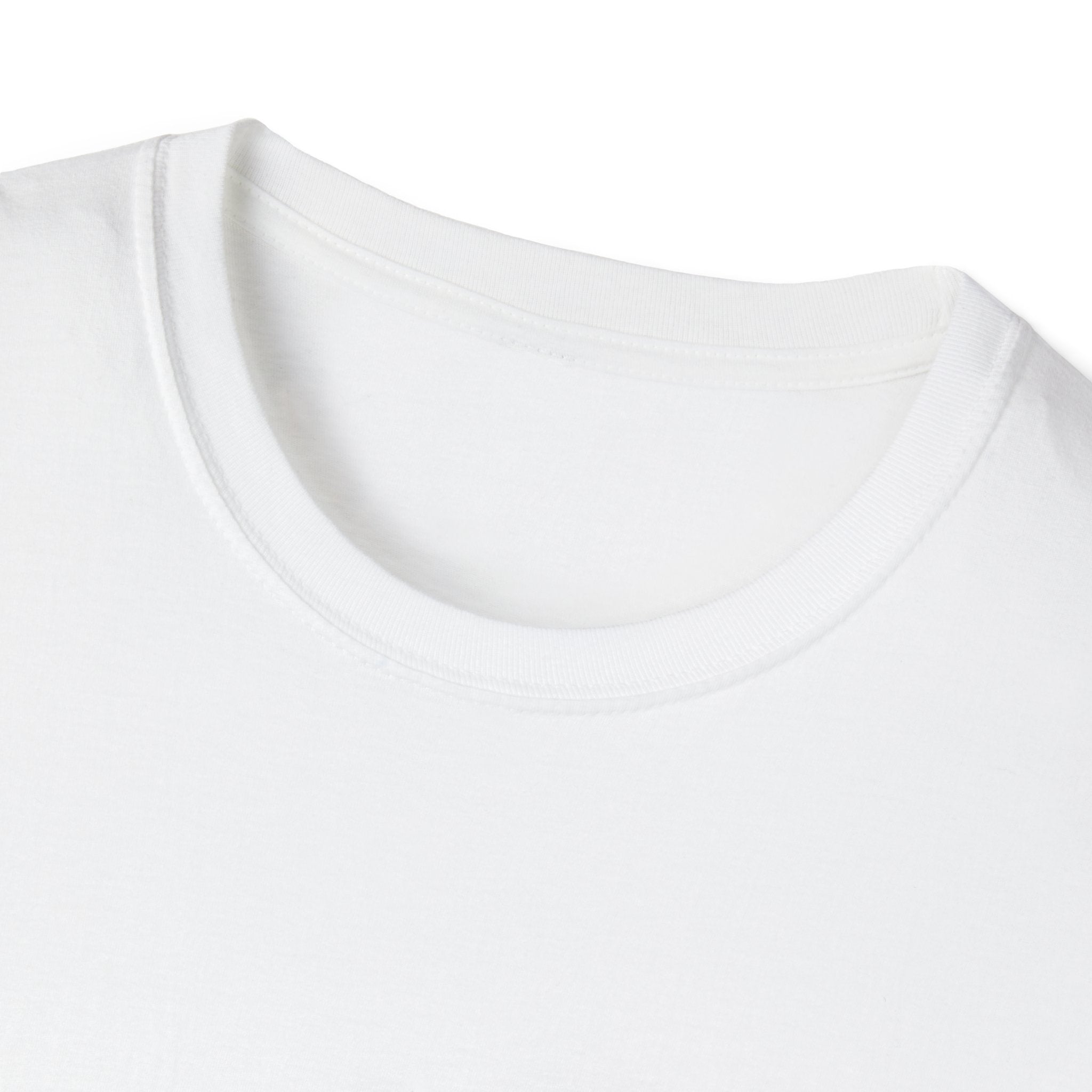 White crewneck t-shirt neckline and collar seam detail