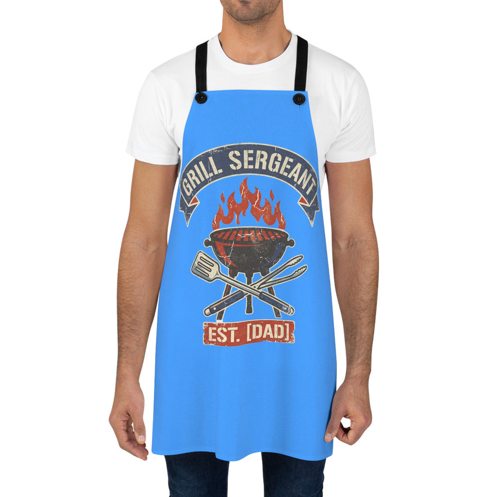 Grill Sarge Apron for Dad | Funny BBQ Grilling Apron | Retro Badge Cooking Apron | Fathers Day Gift | Adjustable Blue Apron