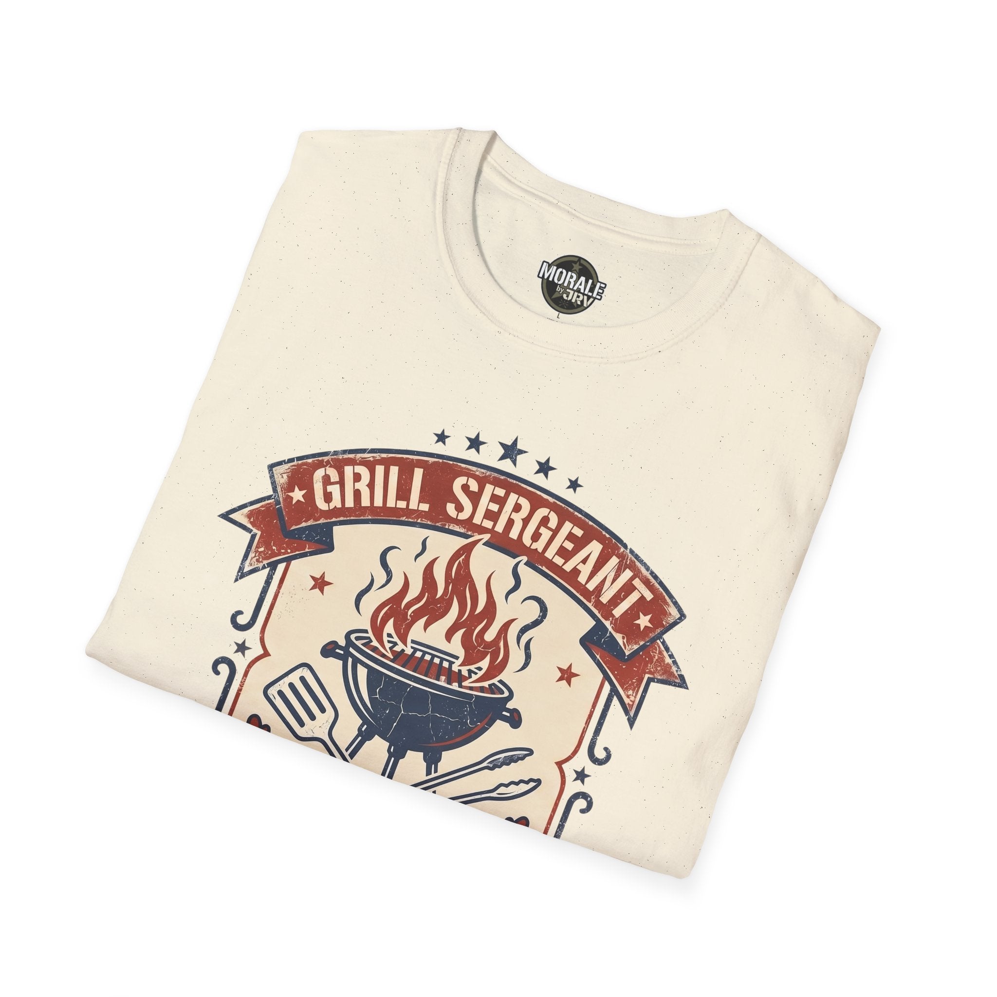 Natural Grill Sergeant T-shirt with vintage BBQ badge graphic and red banner